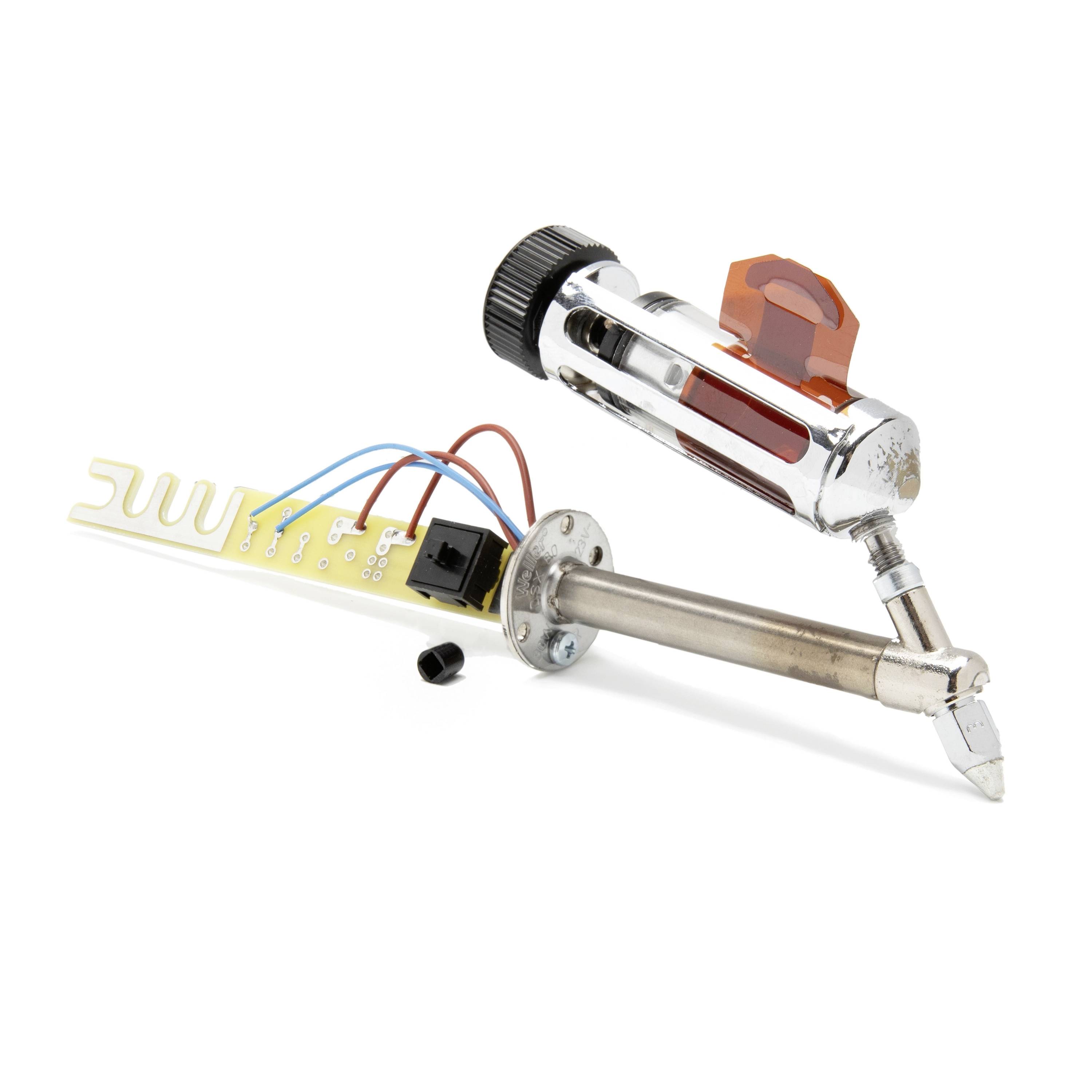 Electronic soldering iron with adjustable fuel reservoir and visible internal wiring, shown on a white background.