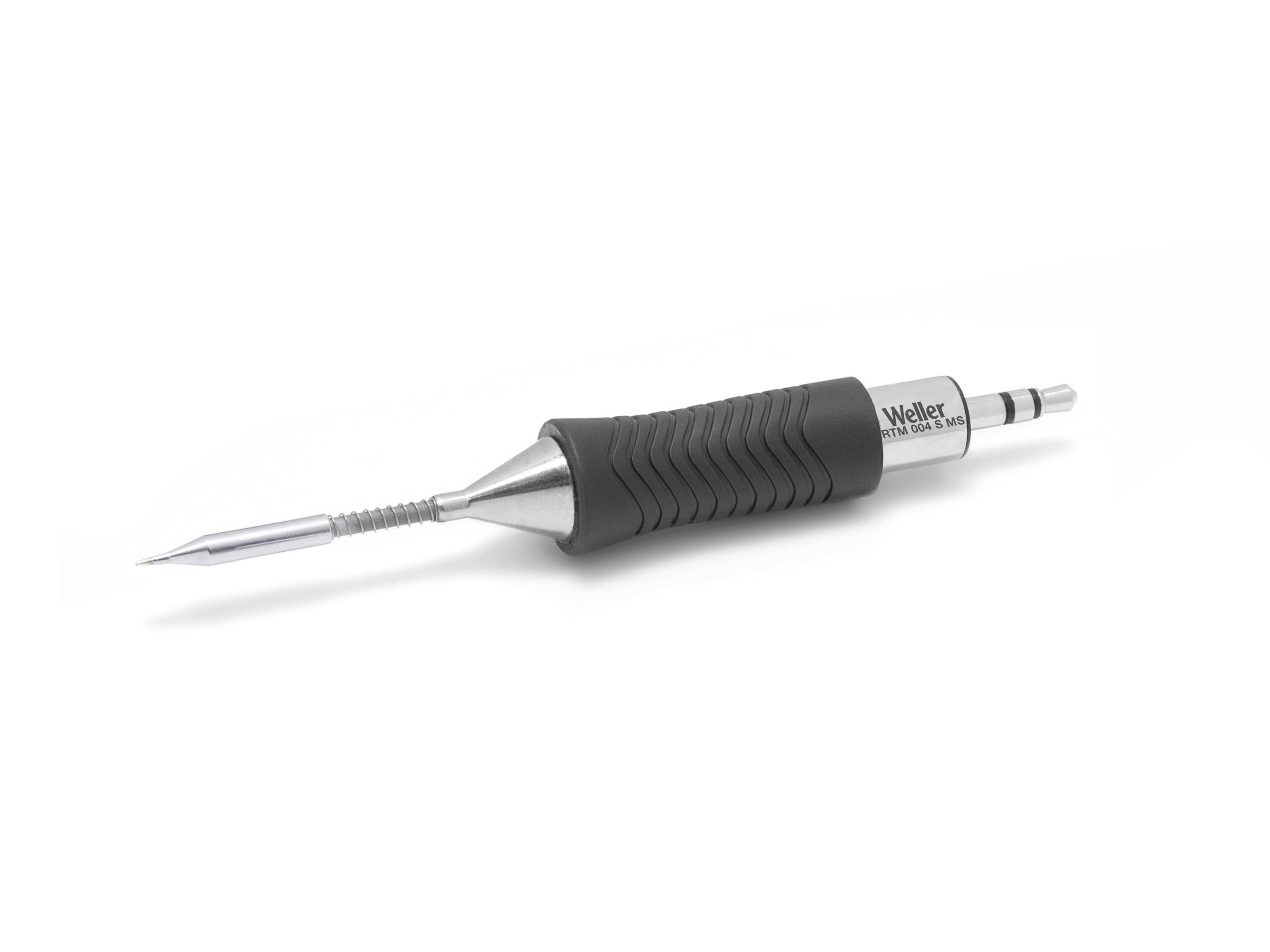 Black Weller soldering iron handle with metal tip on a white background.