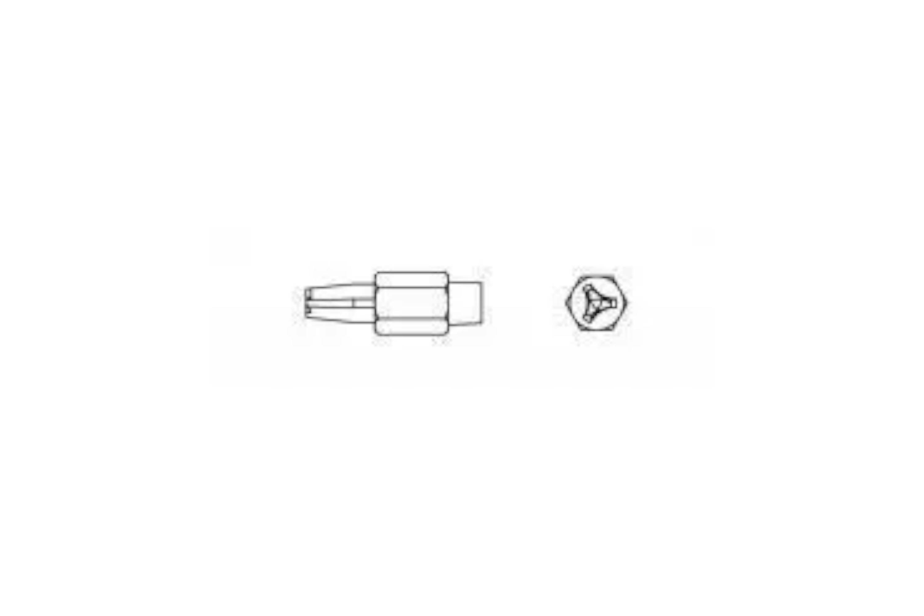 Simple line drawing of a connector plug next to a hex nut or socket fitting on a white background.