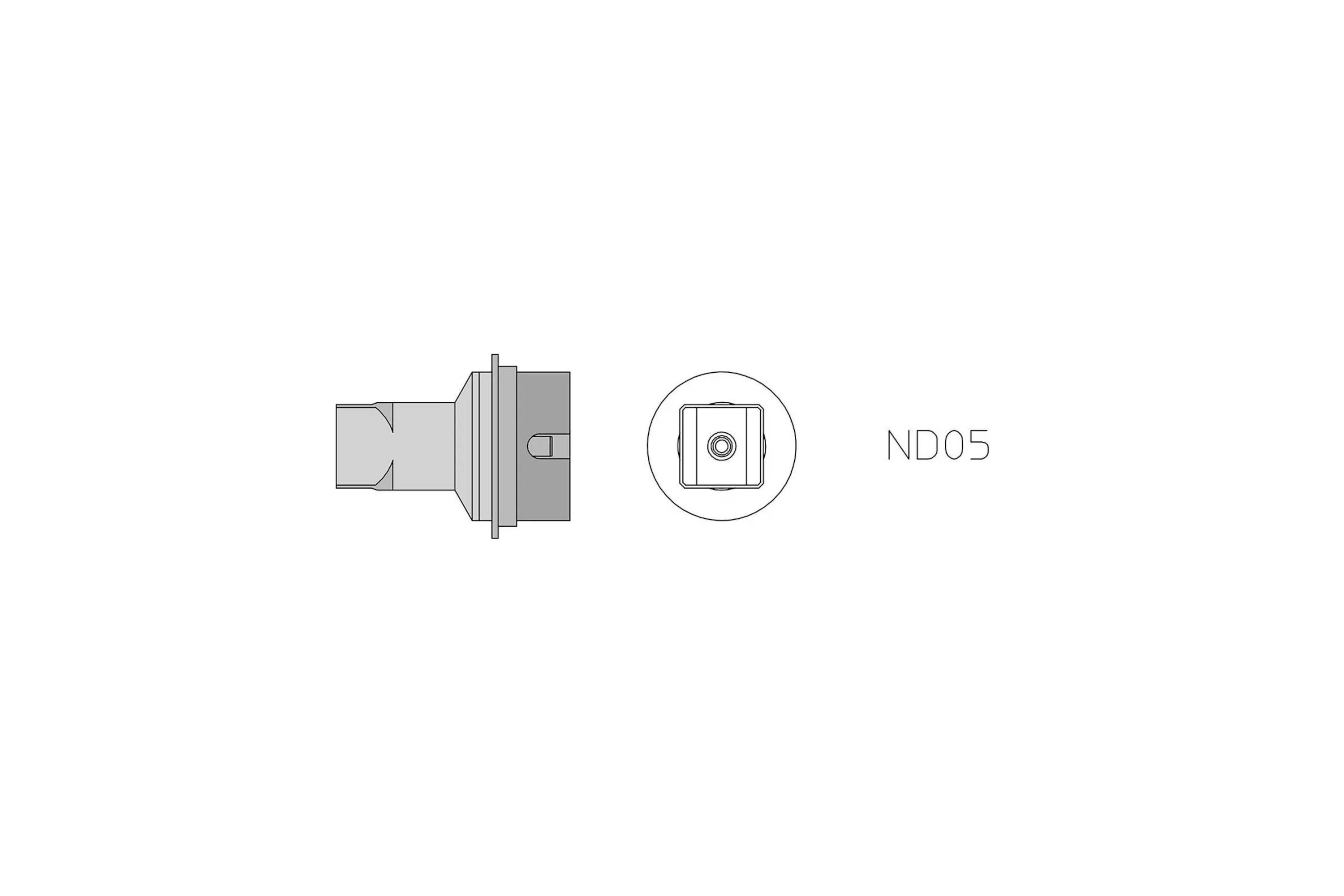 Technical drawing of an ND05 component showing a side view and a circular end view, labeled 'ND05'.