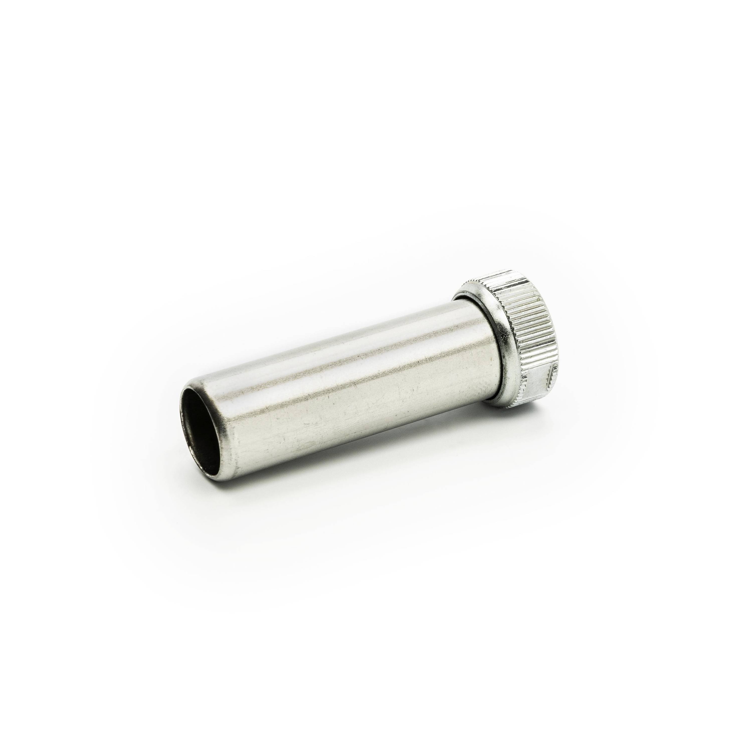 Metal cylindrical battery holder or flashlight battery sleeve on a white background
