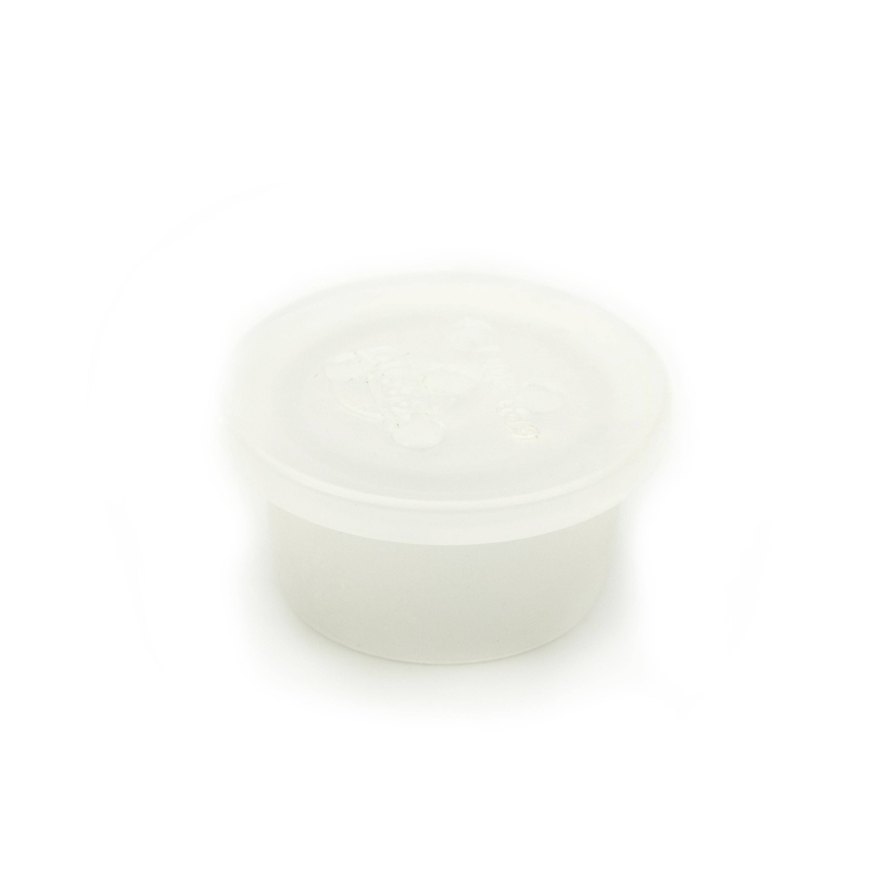 Small white plastic food container with a lid, centered on a plain white background.
