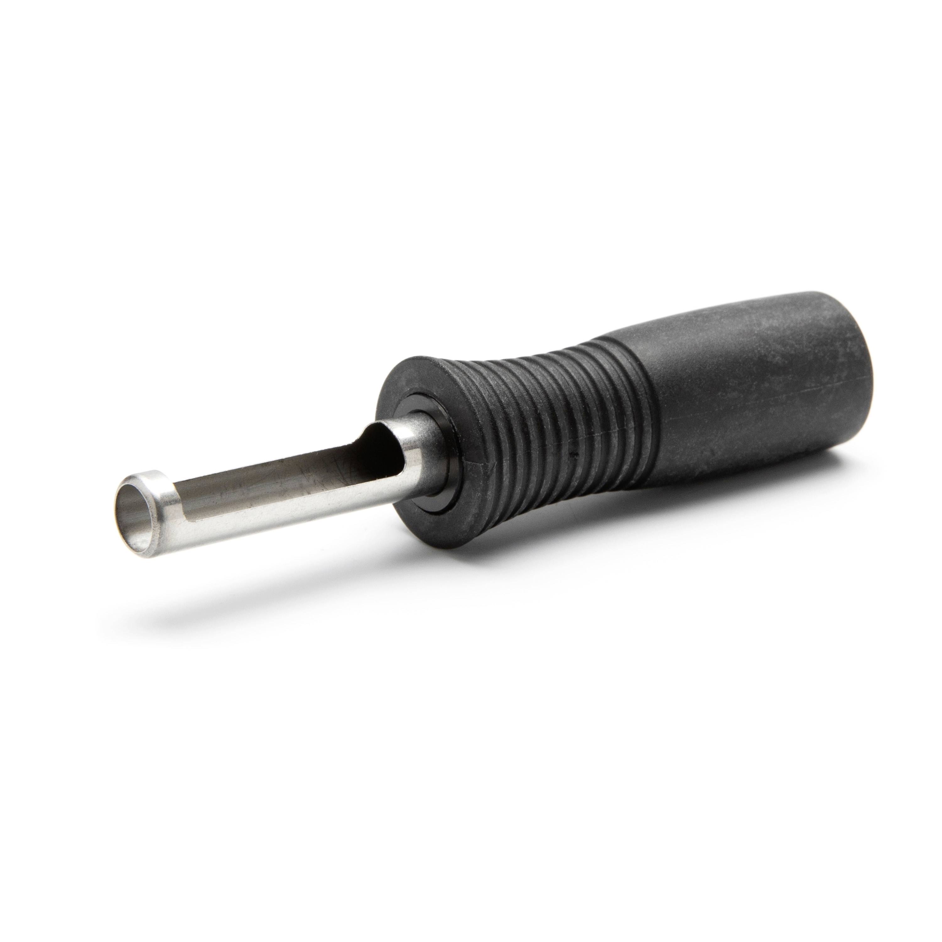 Black plastic tool handle with a short metal tube extending from one end, shown isolated on a white background.