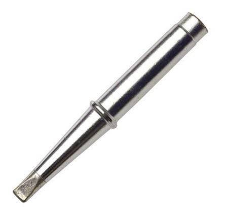 Metal soldering iron tip with a conical shaft and pointed end, shown isolated on a white background.