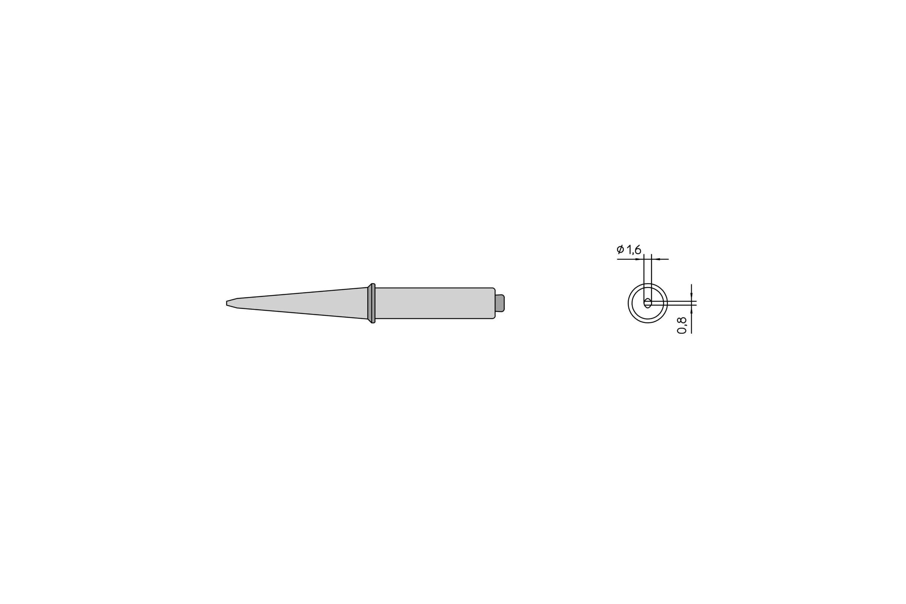 Technical drawing of a cylindrical, pointed tool or pin shown in side and end views with dimensions 9.6 and 3.9 marked.