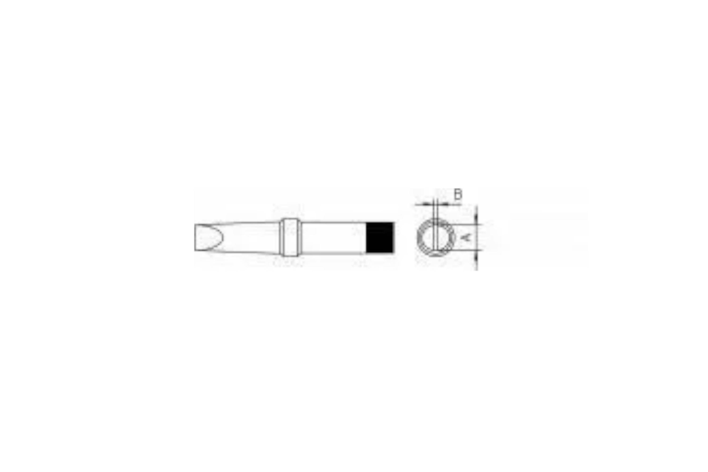 Technical drawing of a small cylindrical tool or connector shown in side and end views, with dimension lines and labeled measurements.