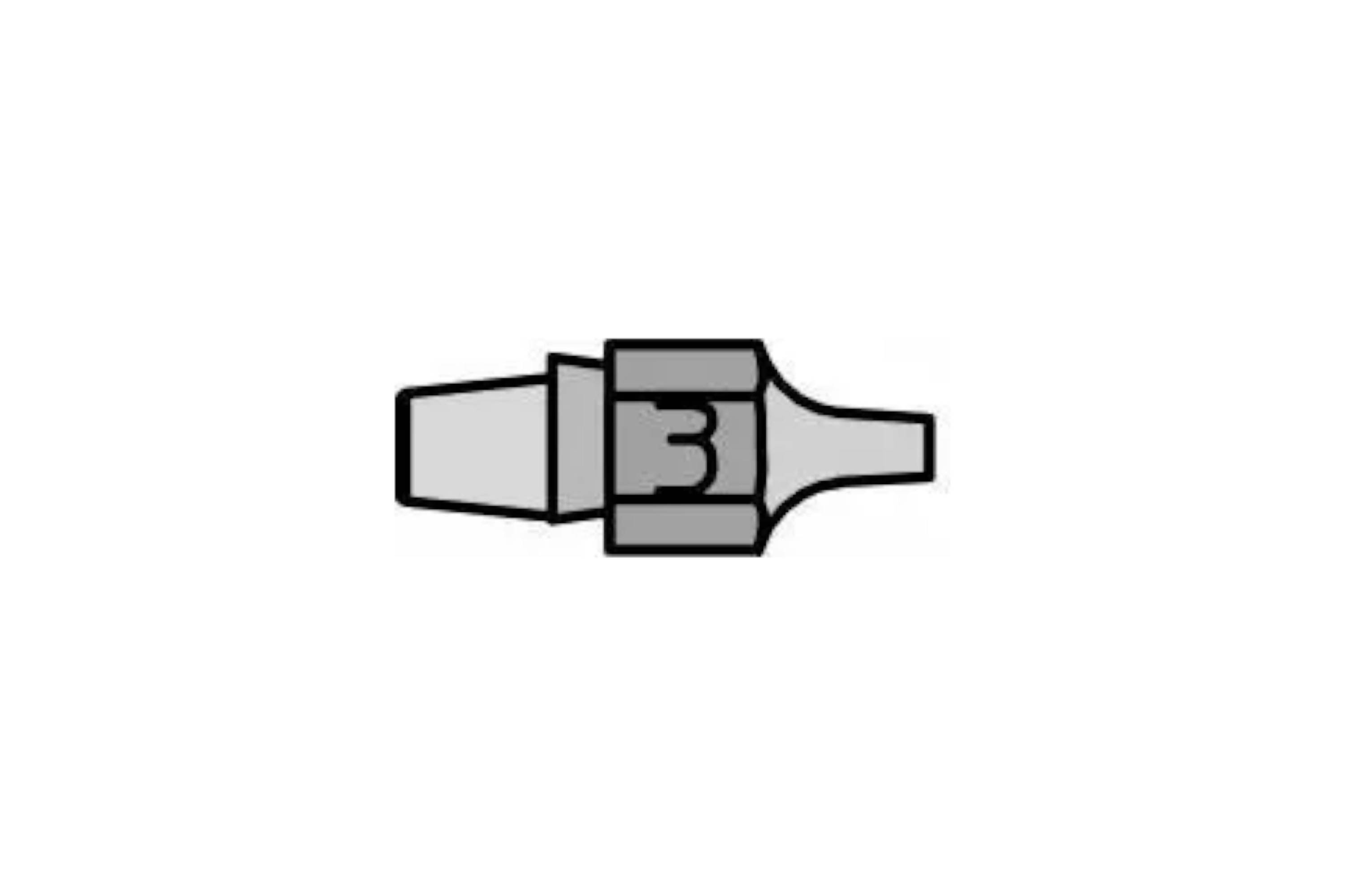 Simple black-and-gray icon of a fountain pen nib or stylized pen tip on a white background.