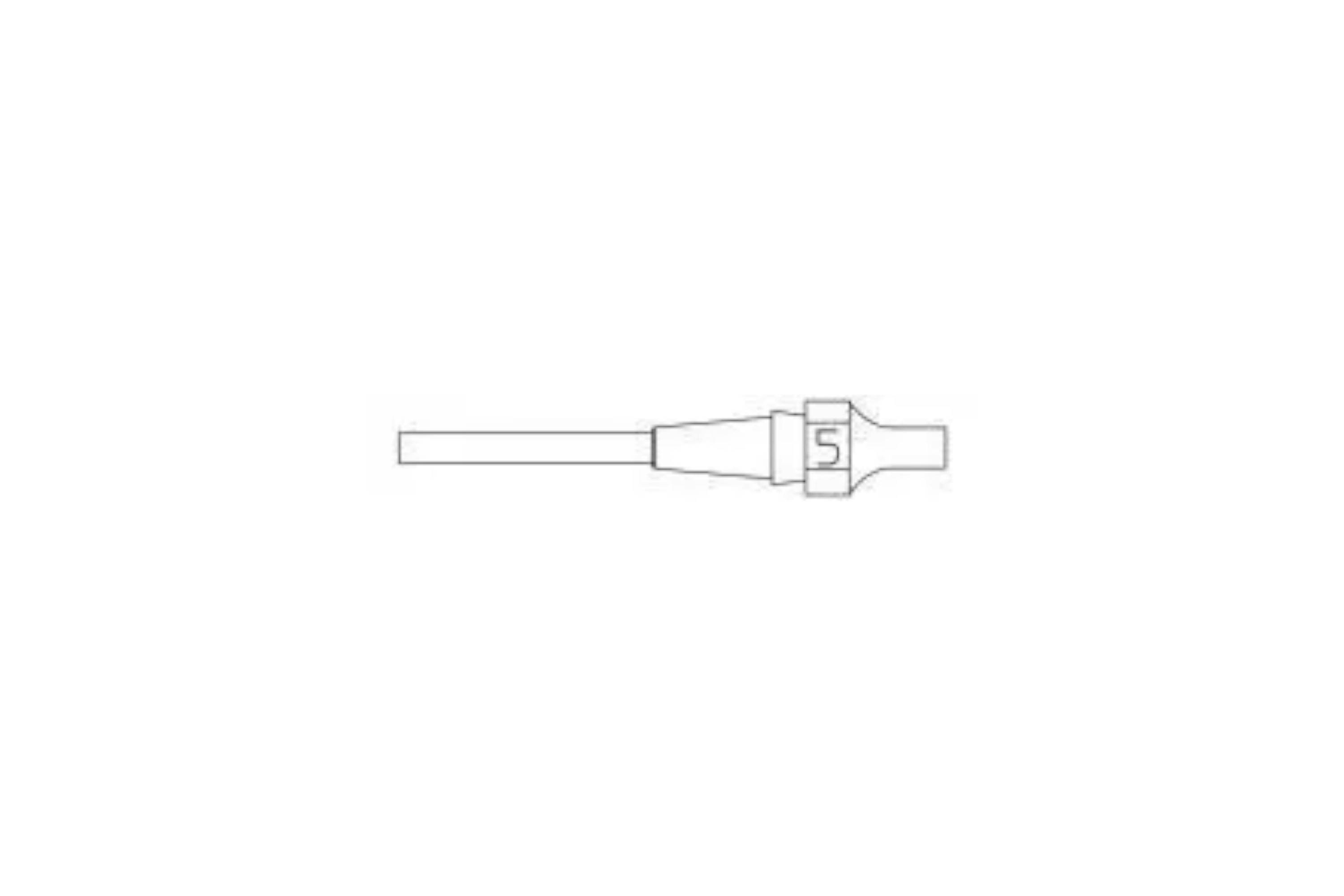 Minimal line drawing of a mechanical connector or nozzle with a numbered collar marked '5' on a white background