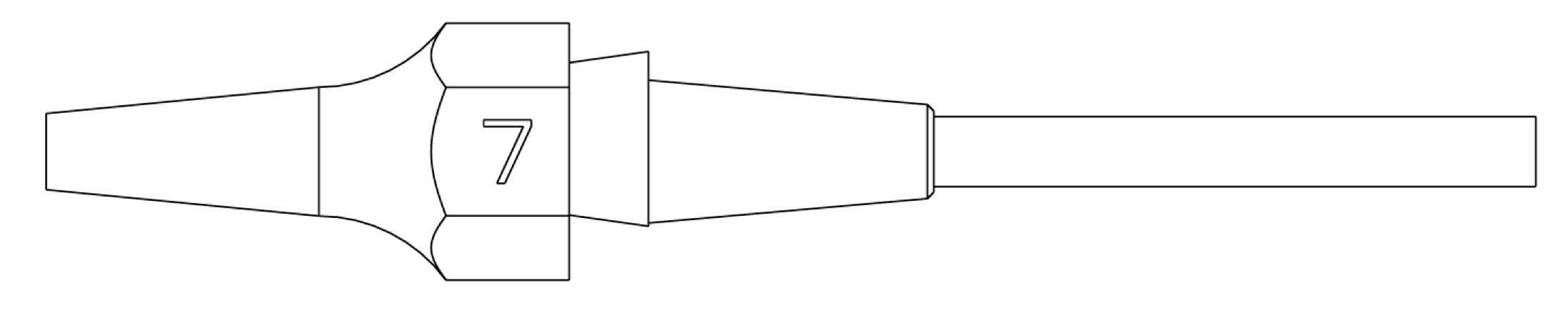 Line drawing of a numbered mechanical connector or plug, labeled 7, with a long rectangular shaft extending to the right.