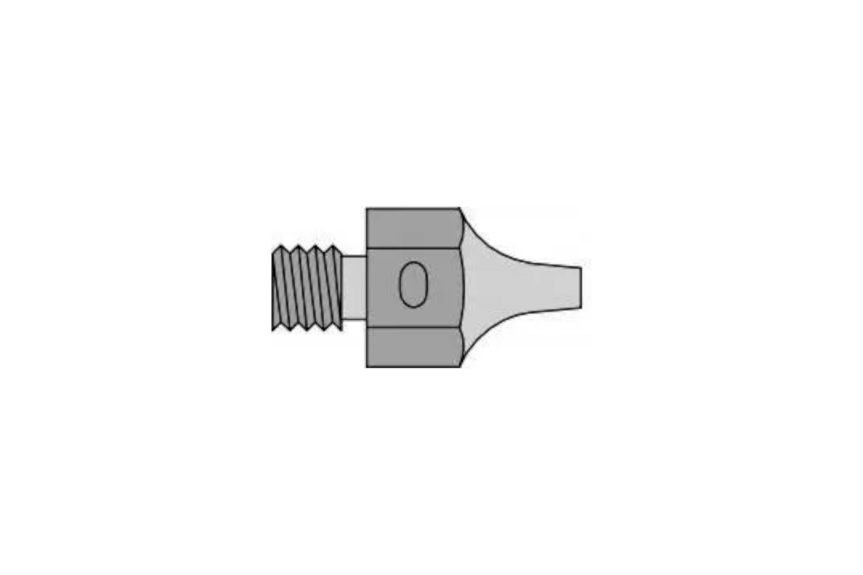 Gray threaded mechanical fastener or nozzle fitting shown in side view on a white background.