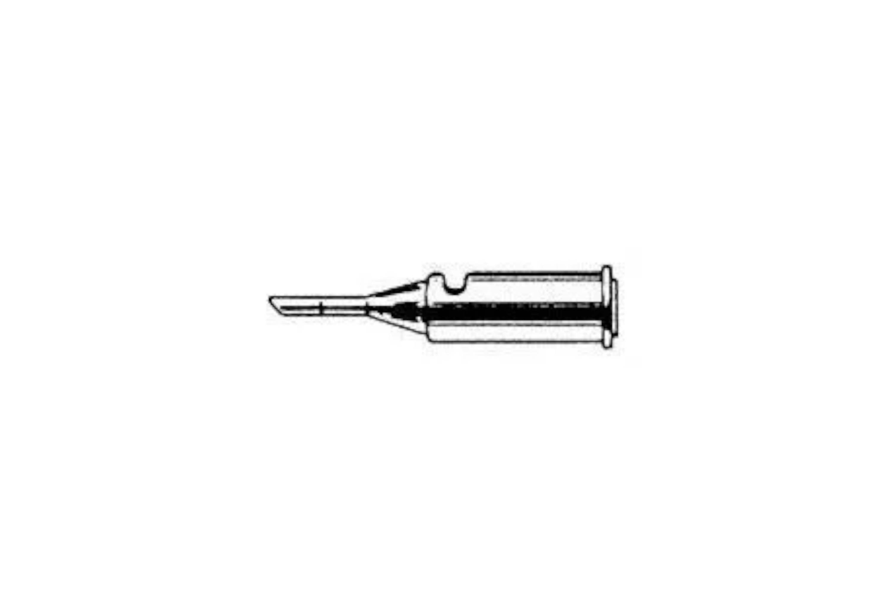 Black-and-white illustration of a syringe or needle with plunger, shown in side view on a plain background.