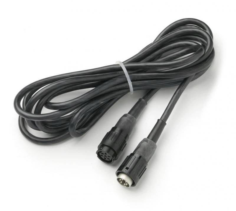 Coiled black cable with two circular multi-pin connectors on a white background.