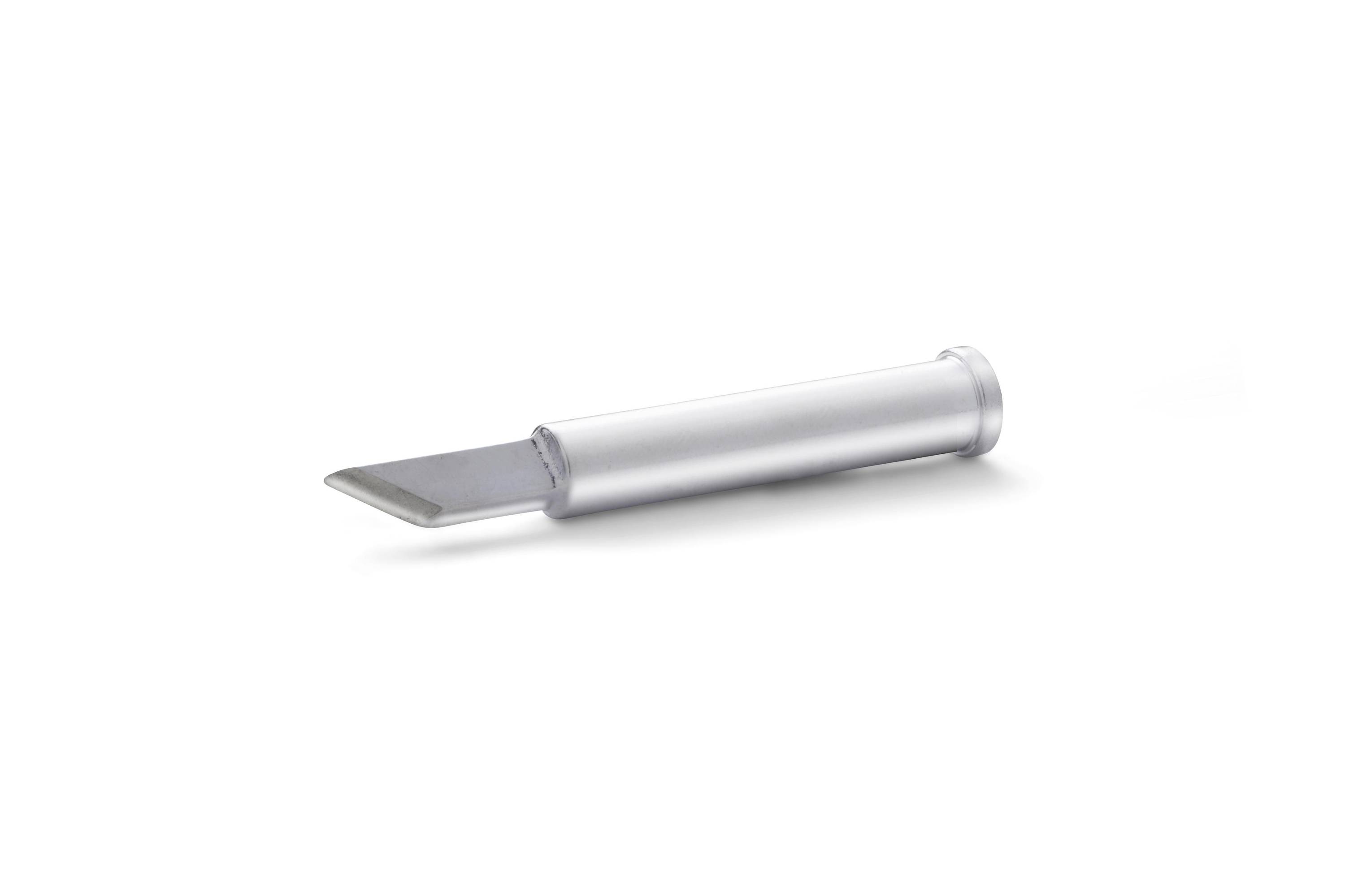 A small metal scraper with a cylindrical silver handle and flat blade on a white background.
