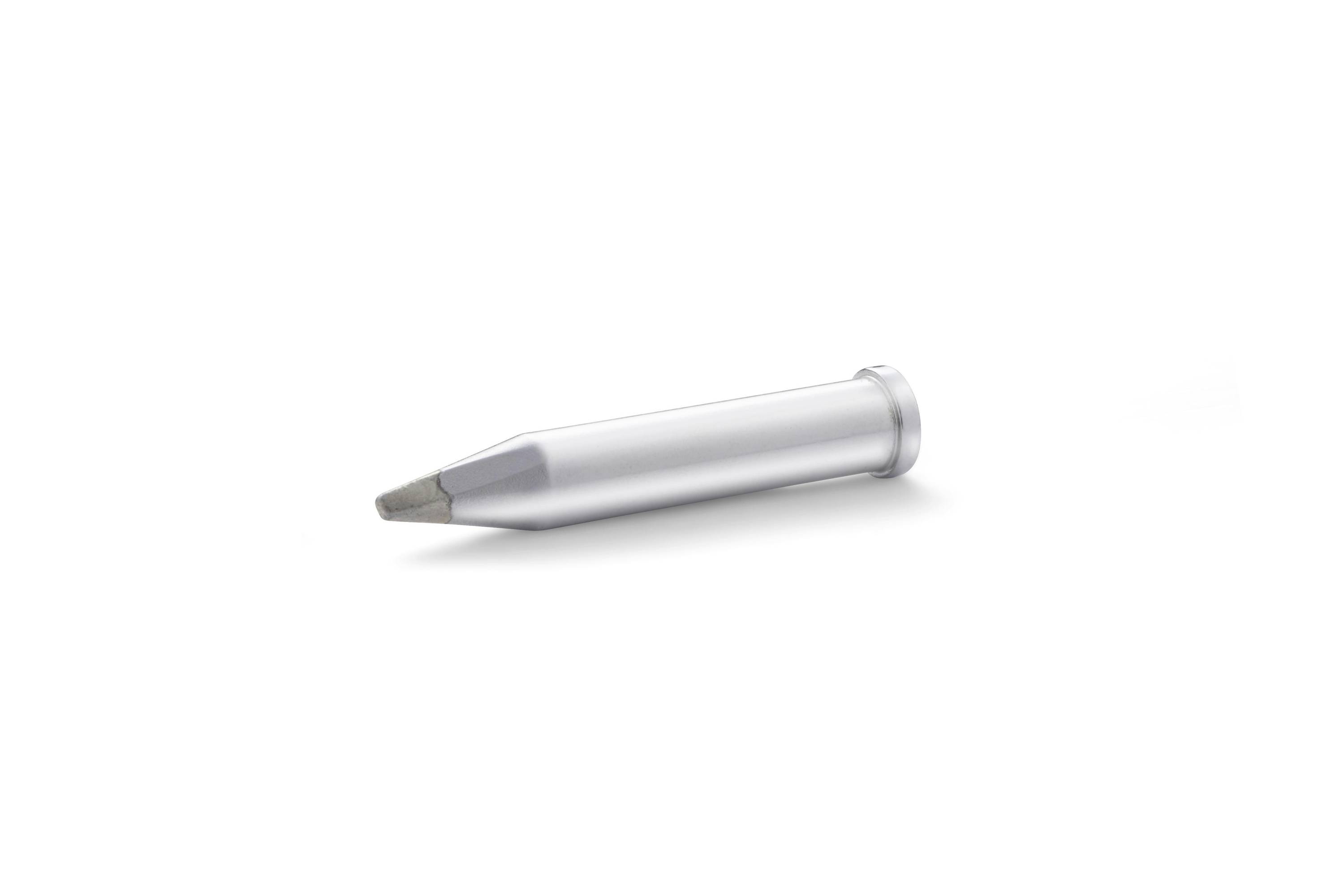 Silver bullet-shaped pencil point icon on a white background.