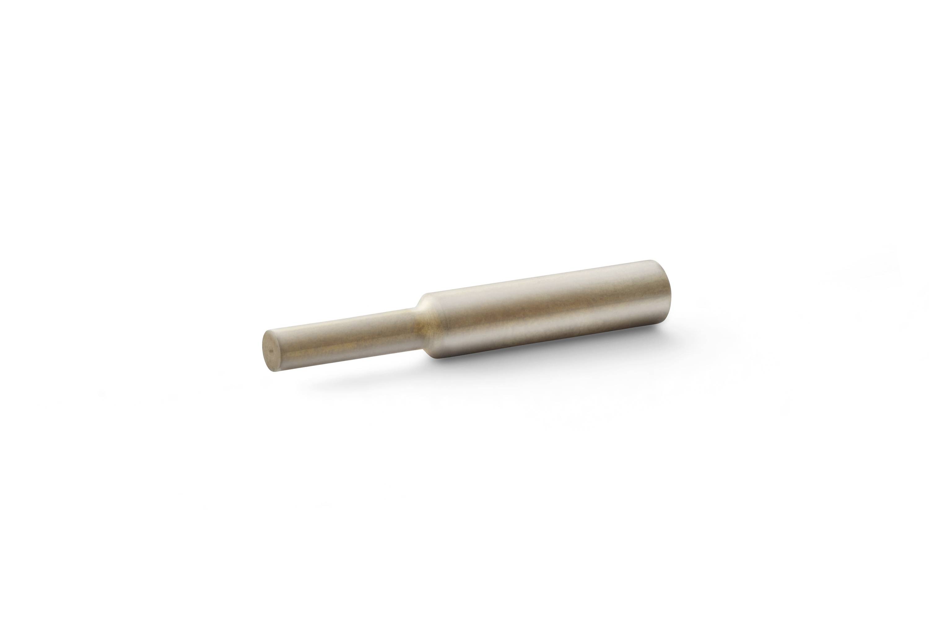 A small metallic cylindrical connector or rod on a white background, shown in side view.