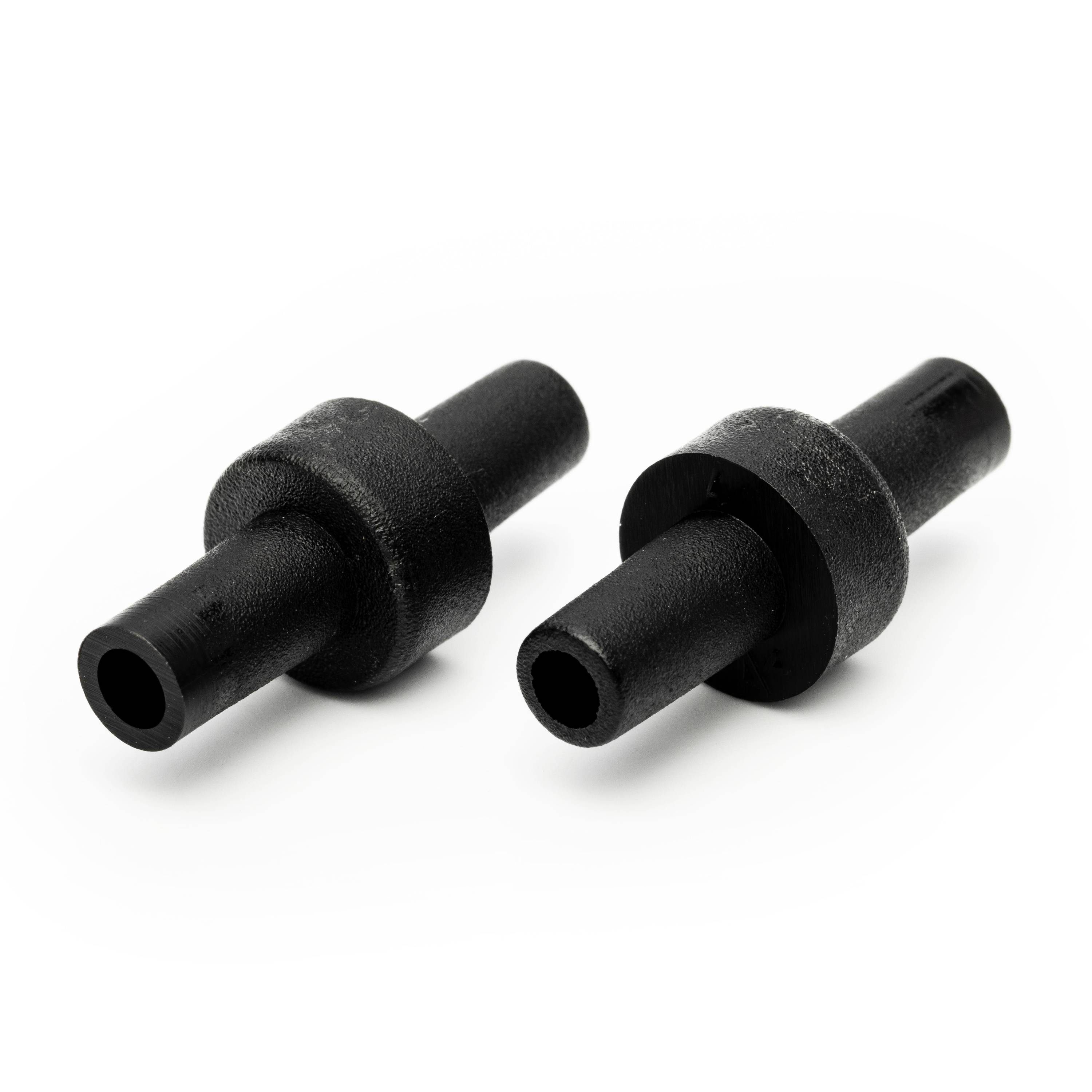 Two black rubber tube connectors with a center ring, shown side by side on a white background.