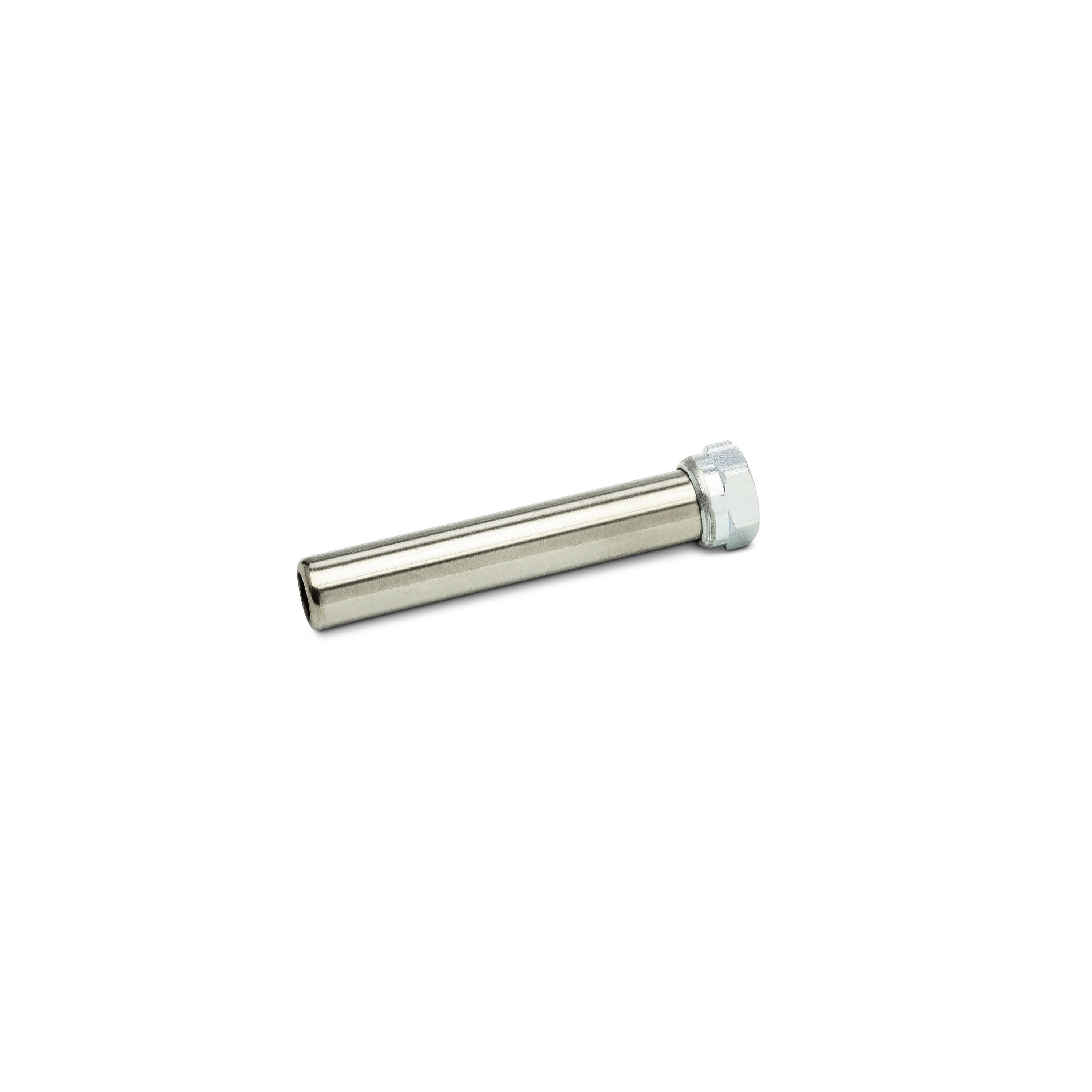 Metal expansion anchor bolt with hex nut on a white background.