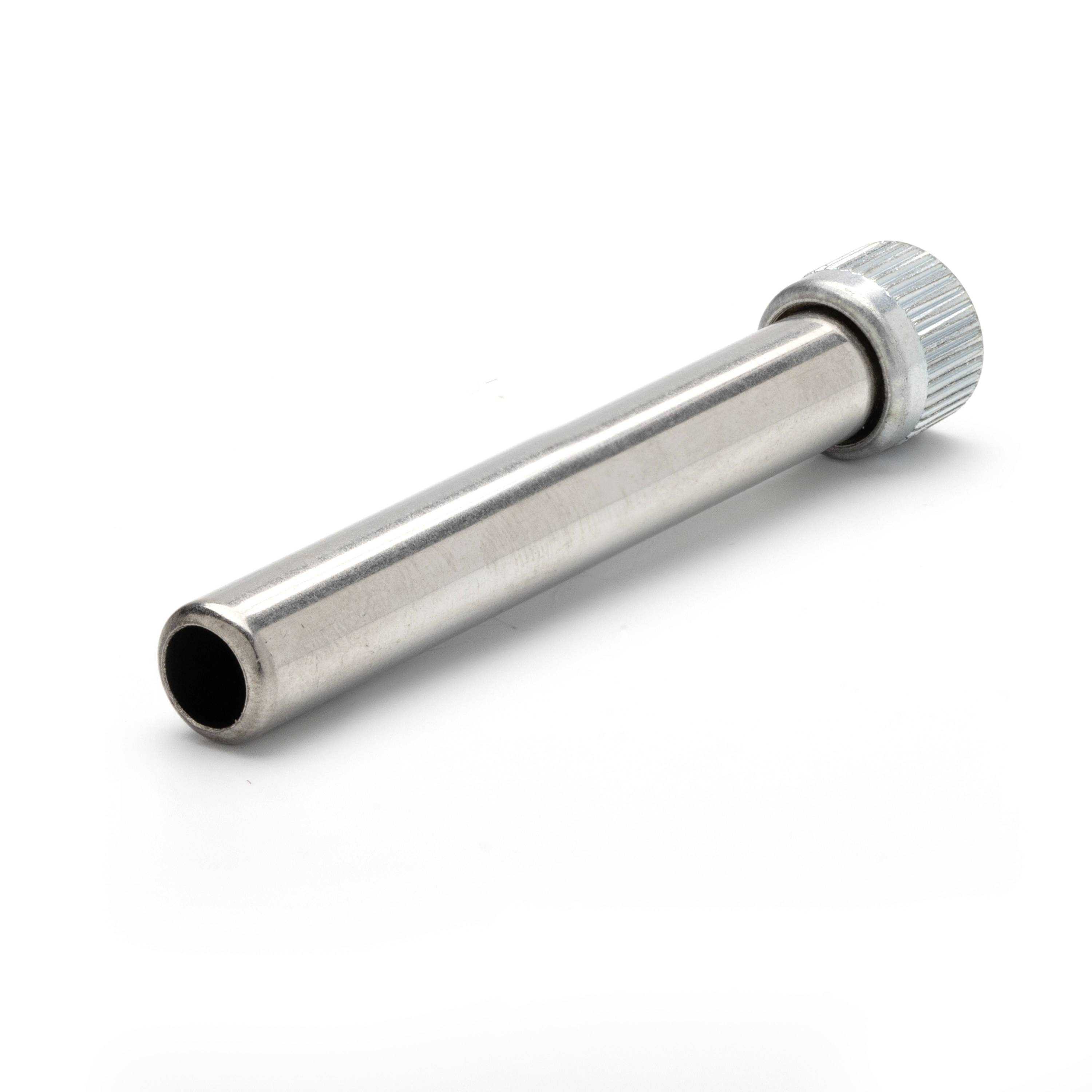 A metal cylindrical tube with a threaded, knurled cap on one end, shown on a white background.