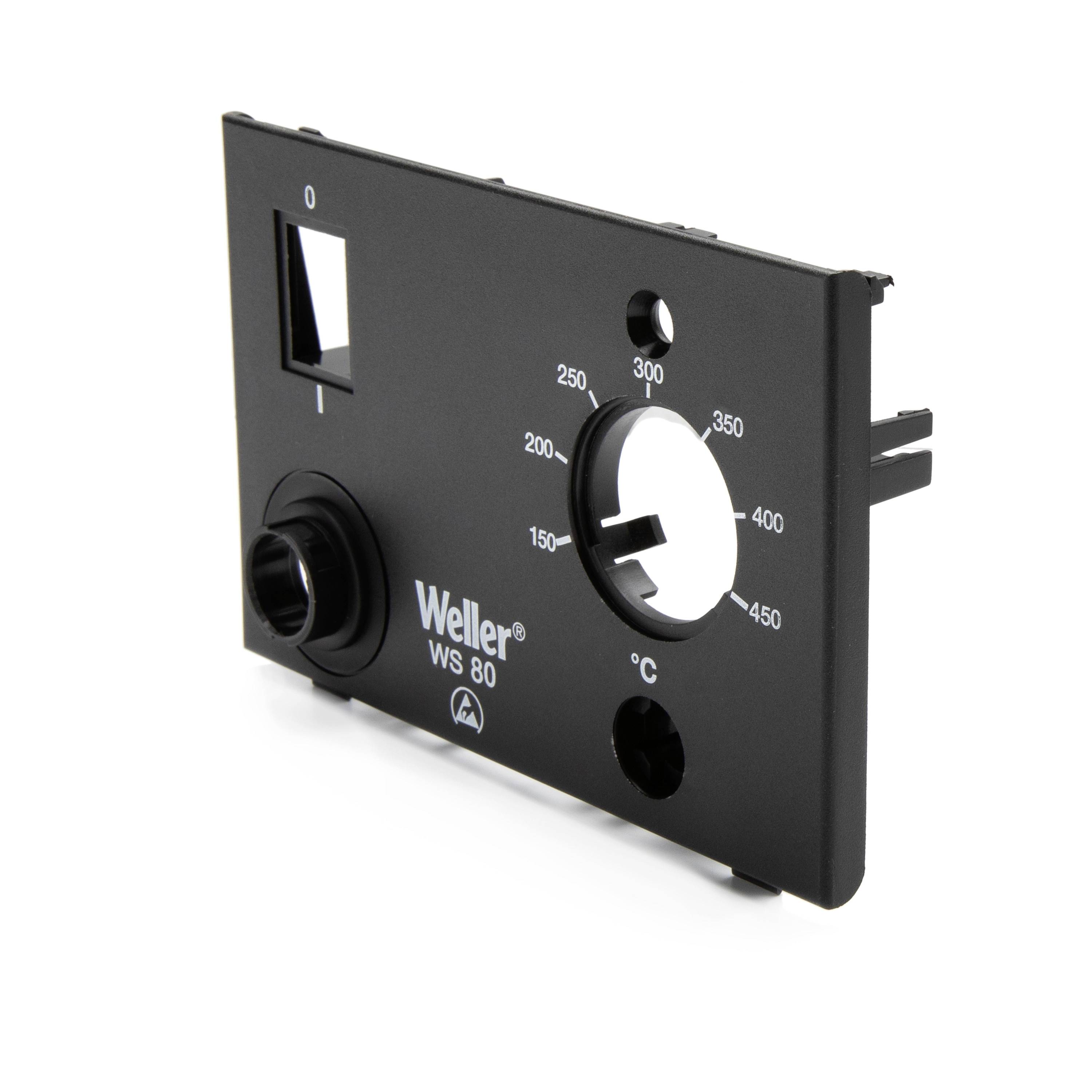 Black Weller WS 80 control panel with power switch, temperature dial marked 150-450°C, and indicator openings.