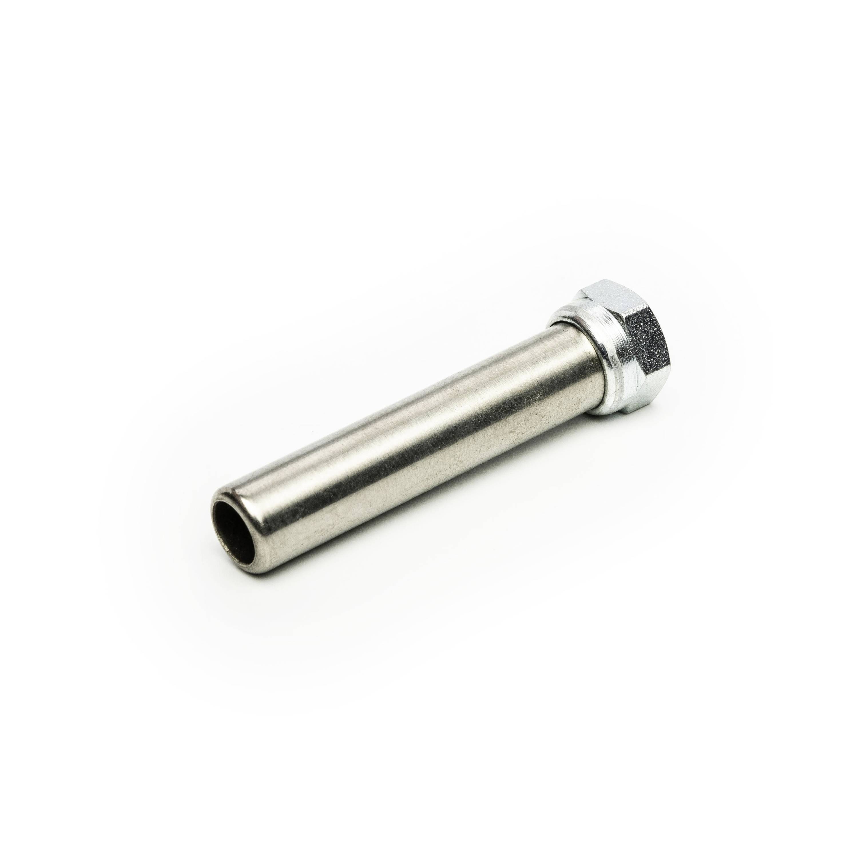 Metal expansion anchor bolt with hex nut, isolated on a white background.