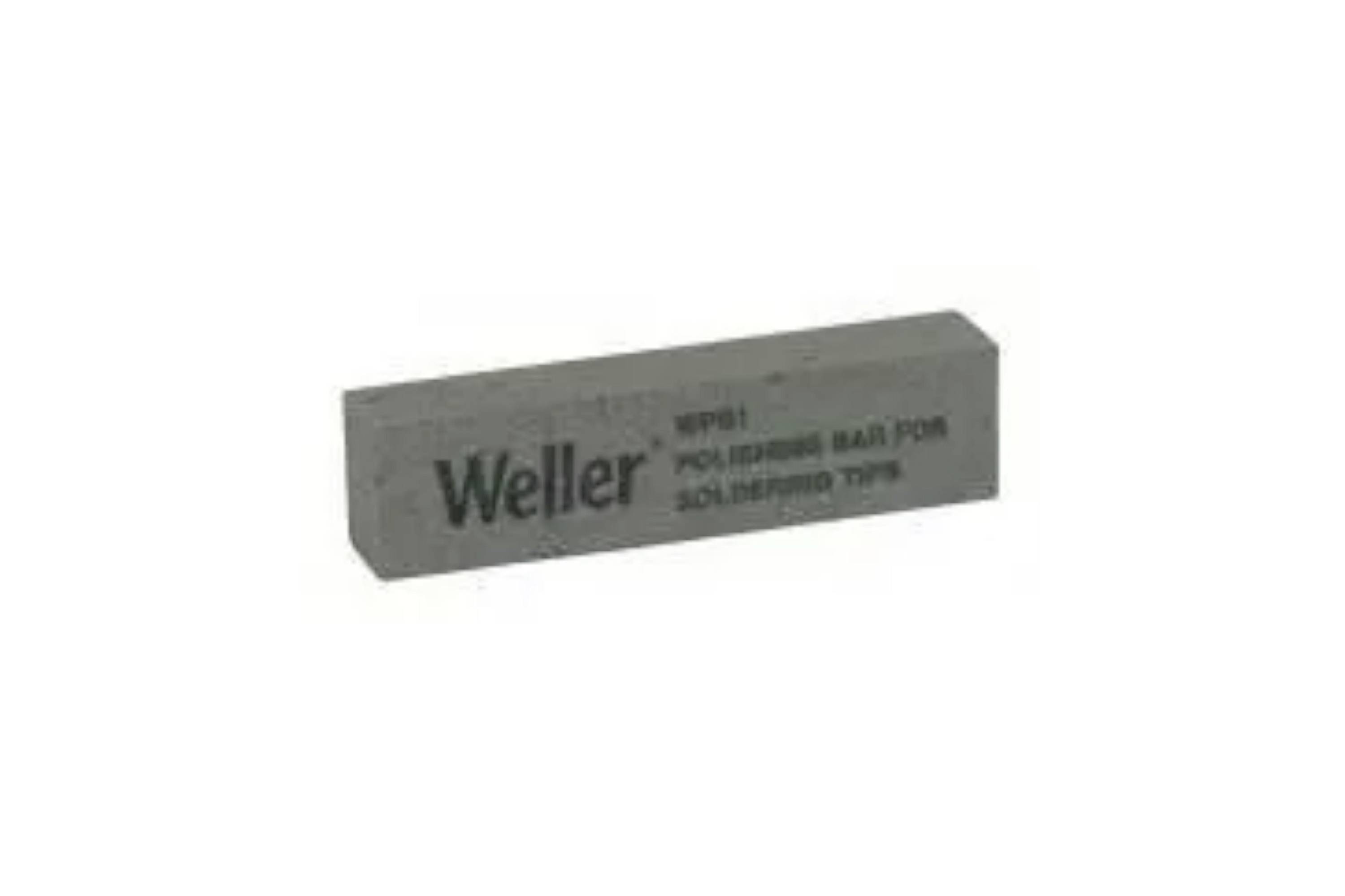 Gray Weller polishing bar with printed product label on a white background.