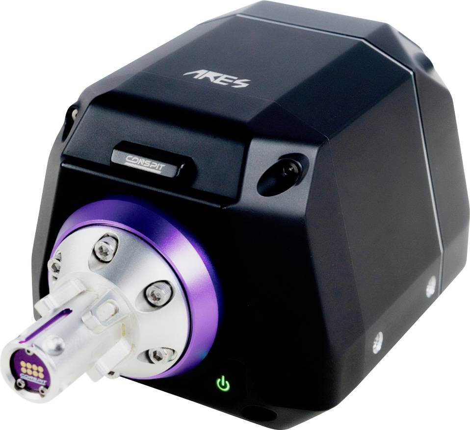 Instrument de laboratoire AKES CONSBIT noir avec un connecteur saillant et un symbole d'alimentation vert illuminé, montré sur un fond blanc.