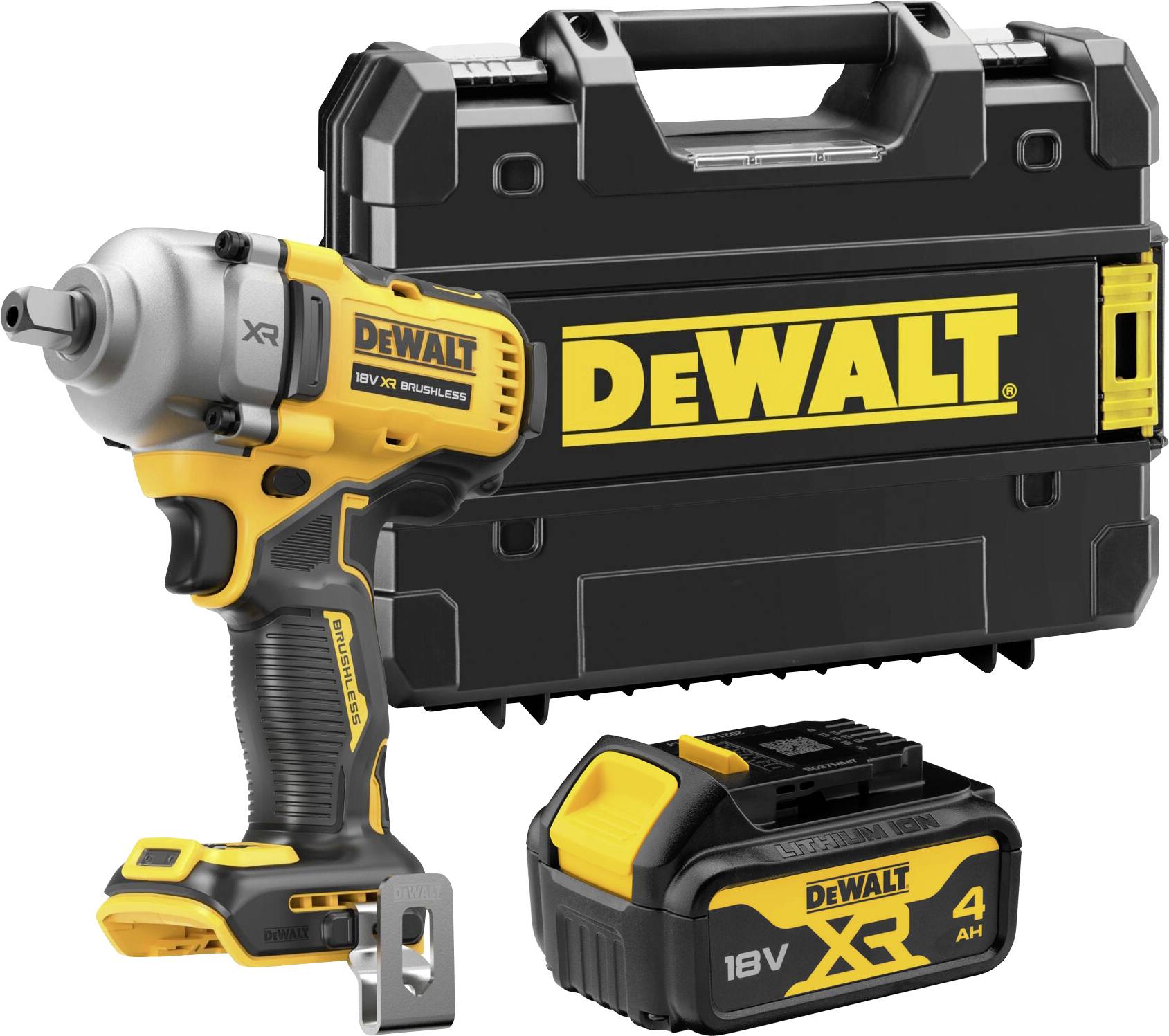 DeWalt 18V XR kabelloses Schlagschrauber-Set mit Akku und Hartschutzkoffer, shown as Produktbundle dargestellt.