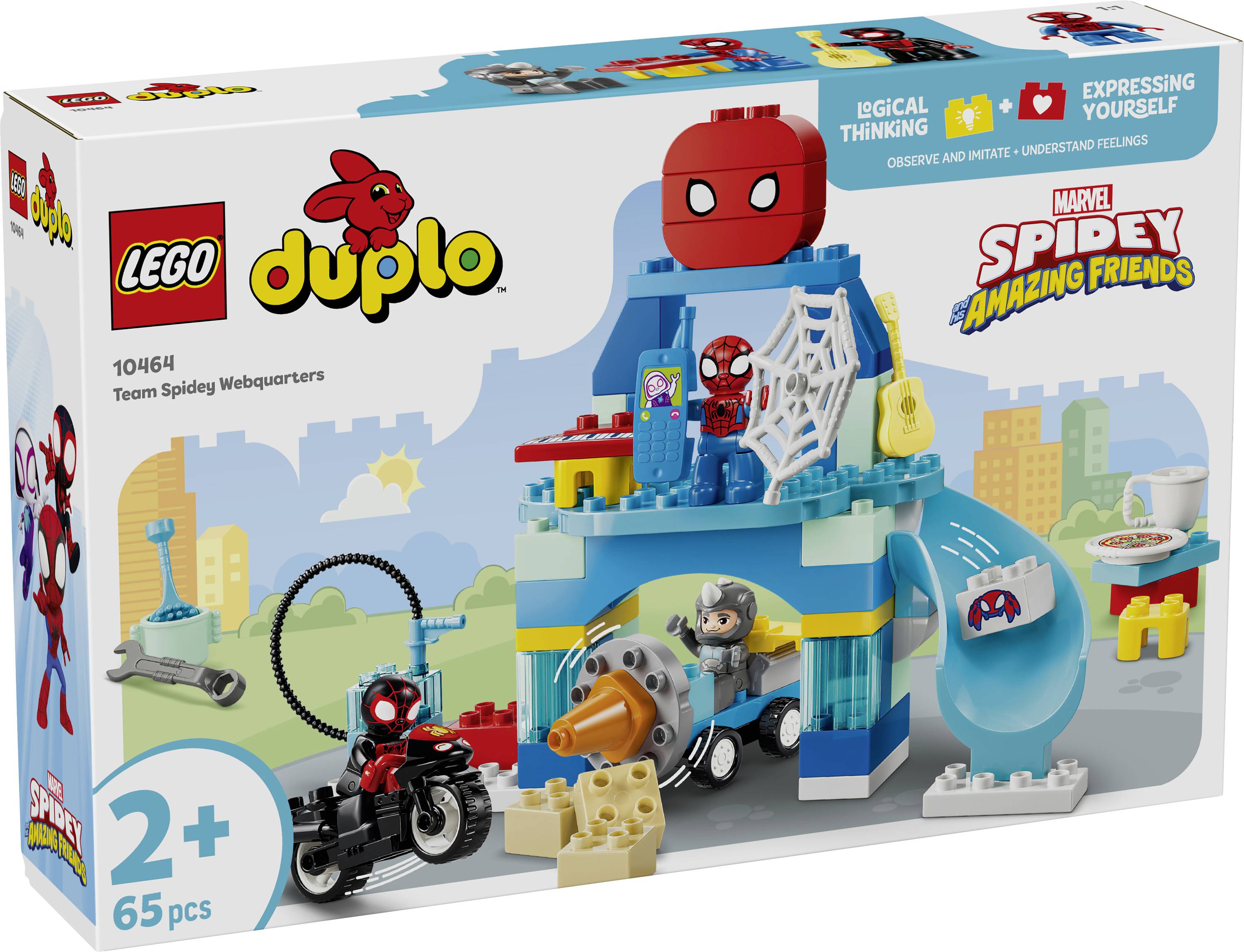 Ensemble de jeu LEGO DUPLO Marvel Spidey and Friends Team Spidey Webquarters avec boîte montrant 65 pièces pour les enfants de 2 ans et plus