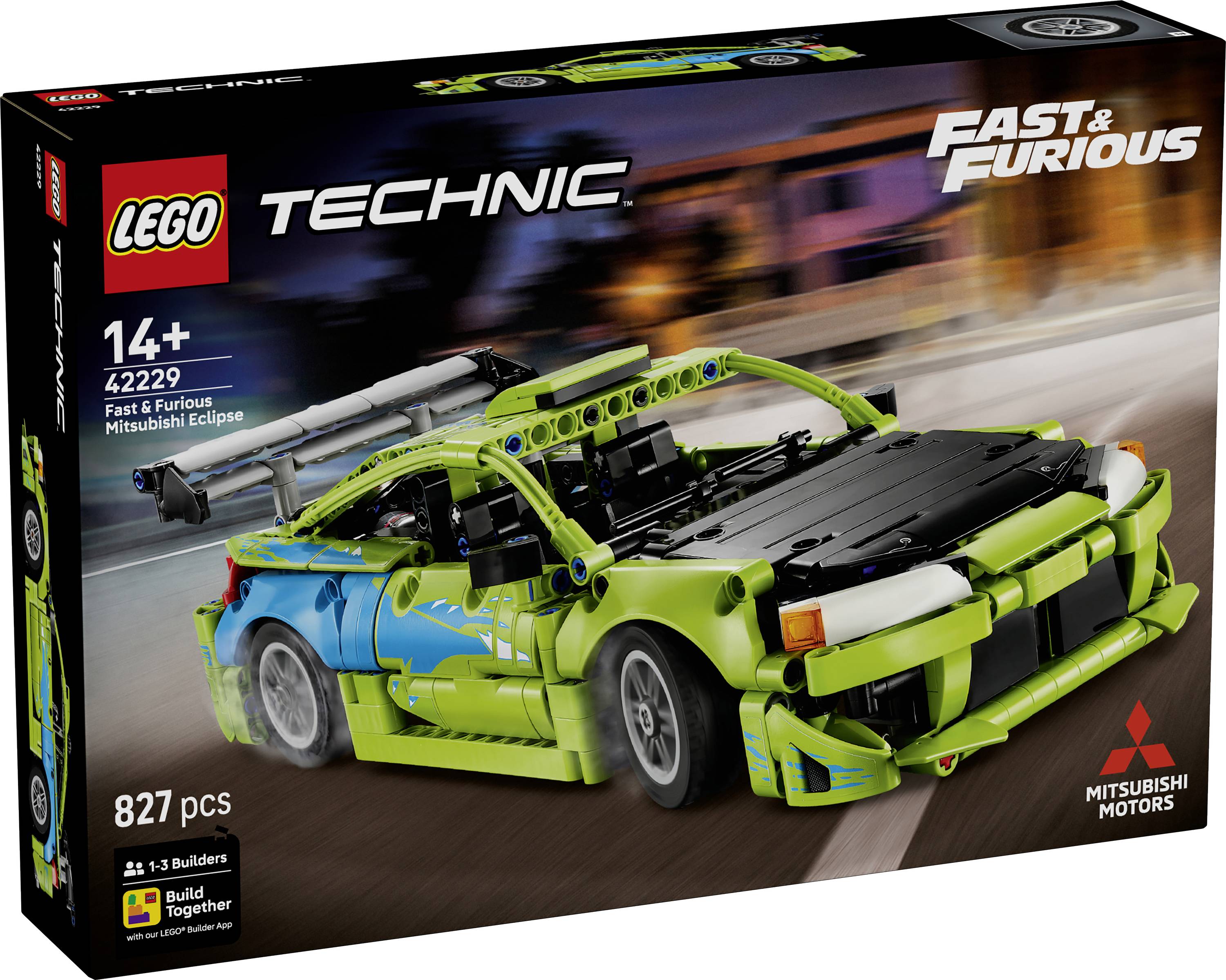 Boîte d'ensemble de voiture jouet LEGO Technic Fast & Furious Mitsubishi Eclipse, à partir de 14 ans, 827 pièces, 1-3 constructeurs.