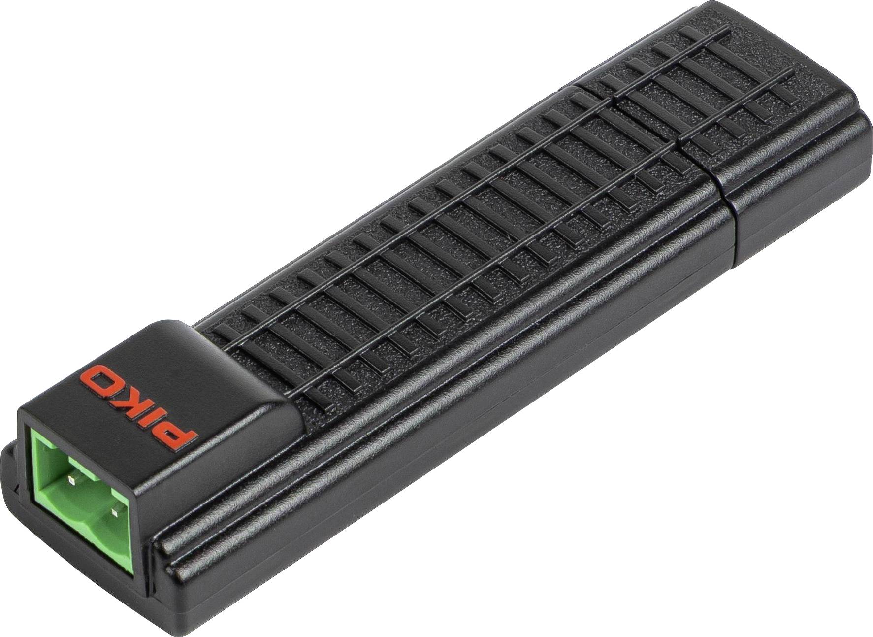 Module électronique PIKO noir avec port de connecteur vert, présenté sur un fond blanc.