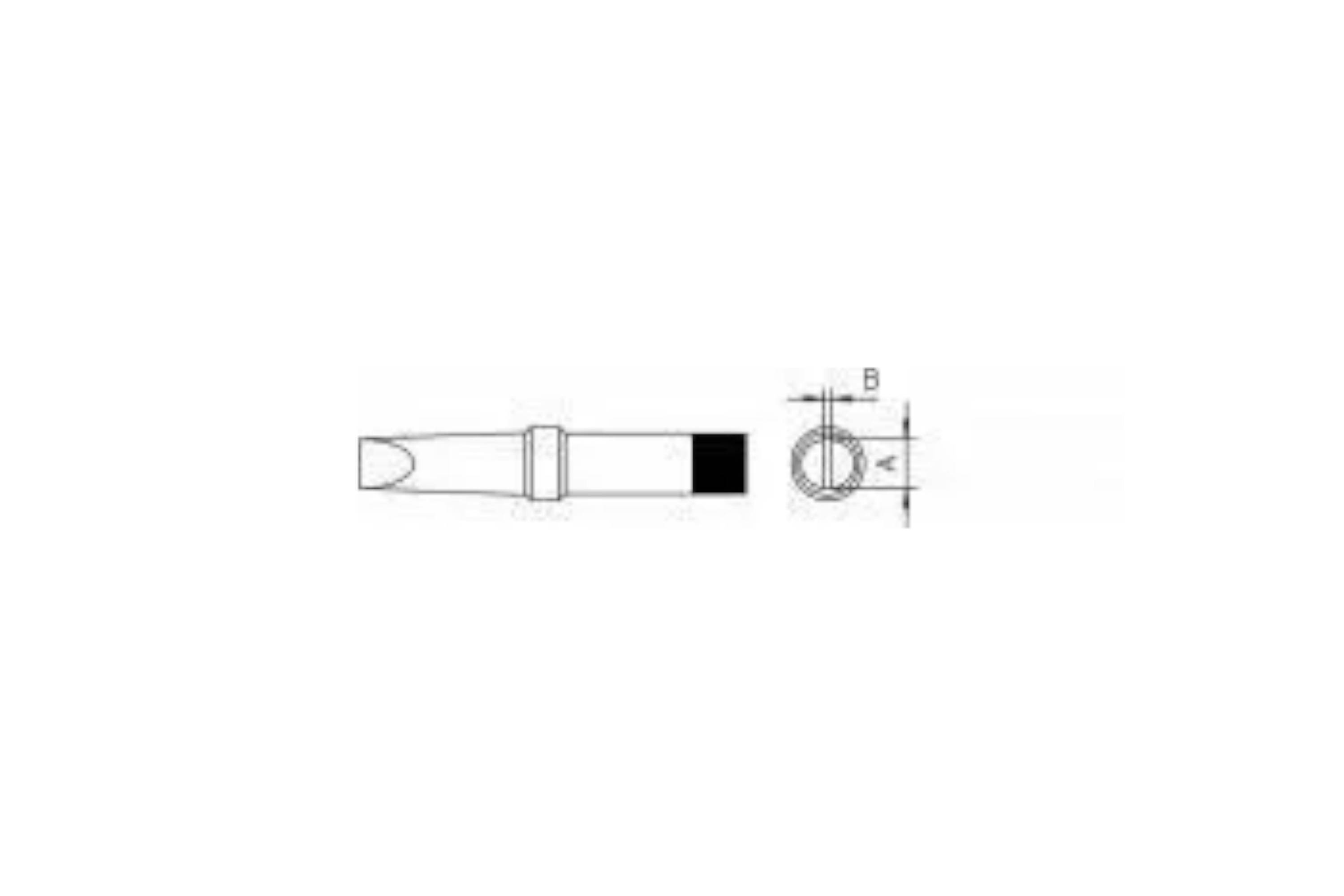 Technical drawing of a small cylindrical part shown in side and end views, with dimension lines labeled B and C.