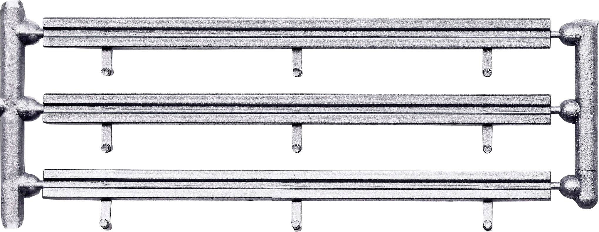 Trois barres porte-serviettes horizontales en métal avec supports muraux, présentées comme un agencement simple de quincaillerie sur un fond blanc.