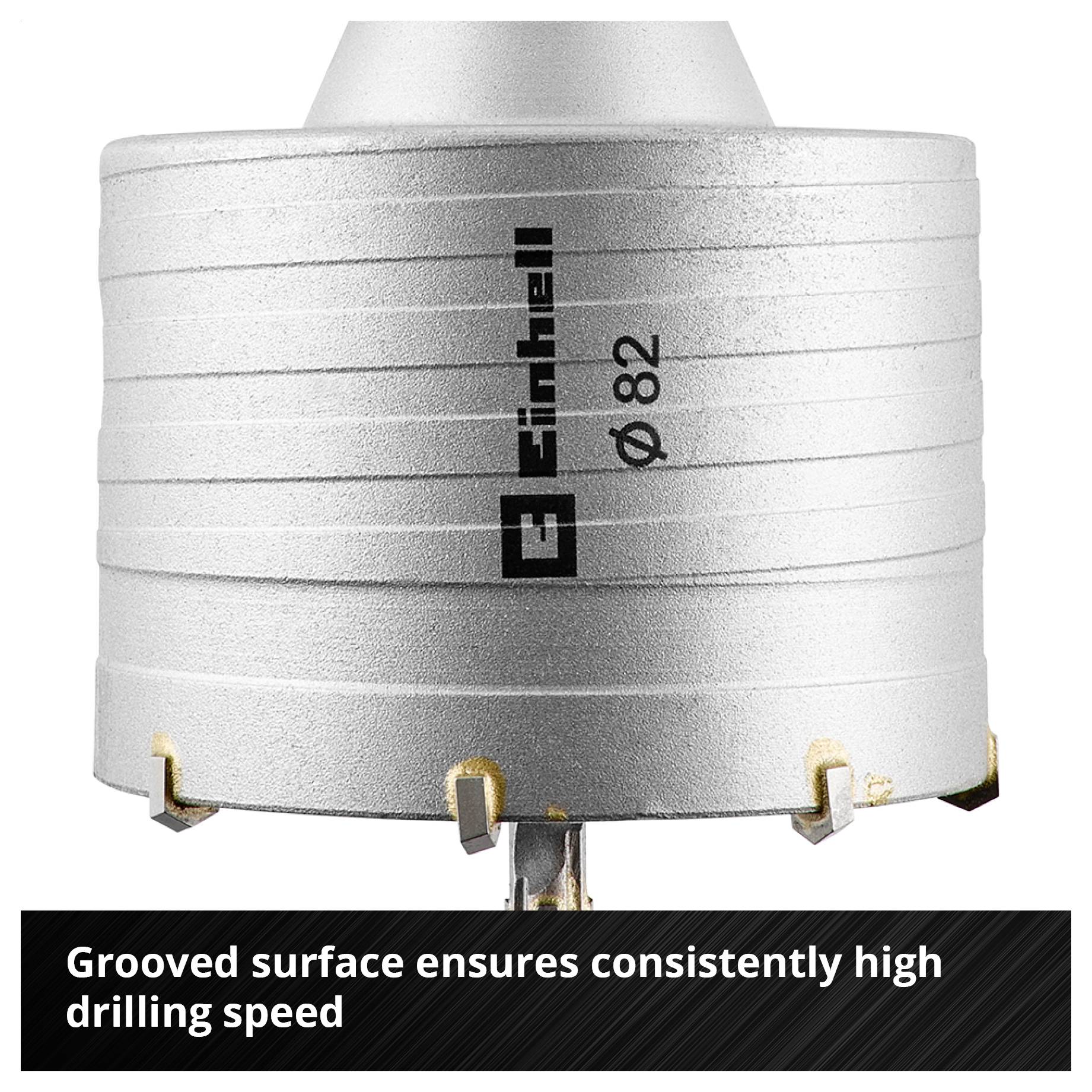 Foret hélicoïdal en acier rapide avec surface externe cannelée et marquage 'ø 82'; Remarque: performance de perçage constamment élevée.