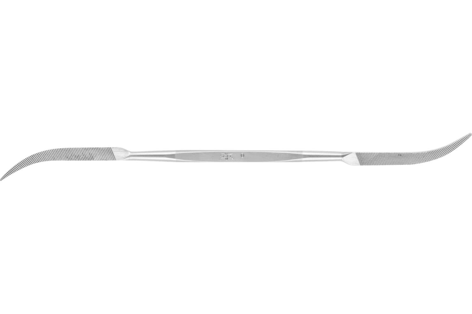 A long silver dental instrument with a textured grip and curved ends, shown on a white background.