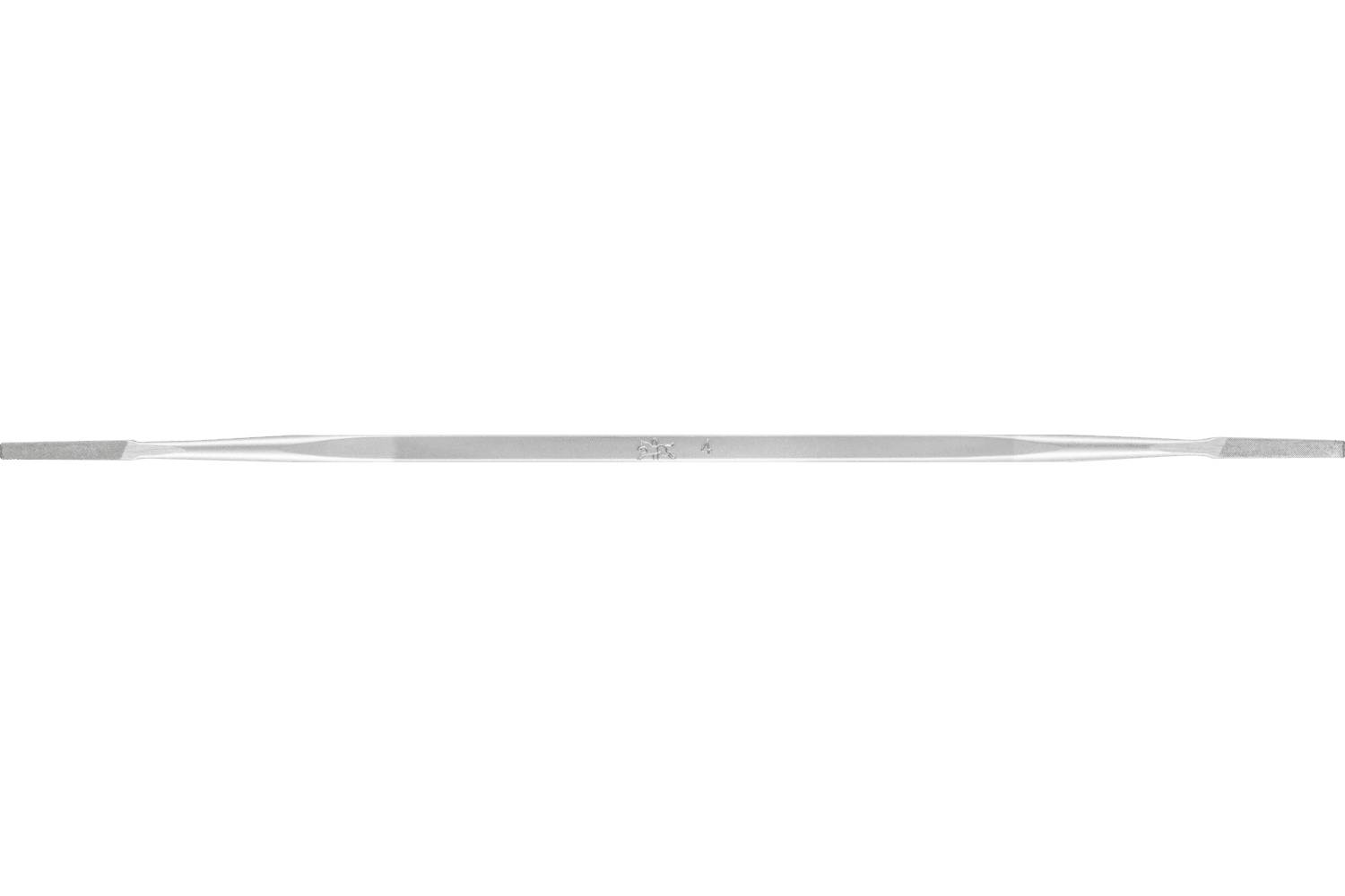 A long, thin silver metallic bar or blade-like strip centered on a white background.