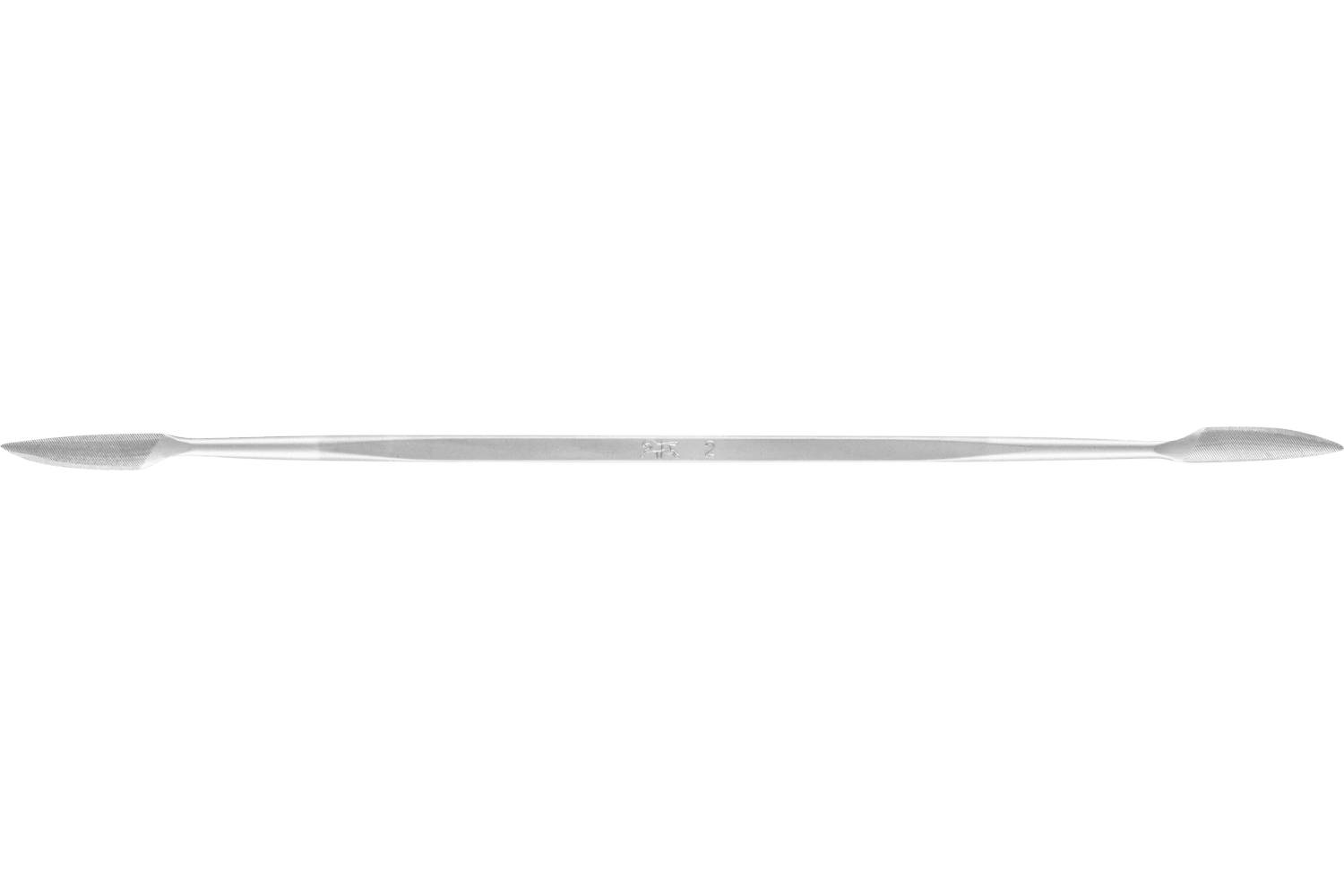 A long, thin silver double-ended arrow or dart on a white background, centered horizontally.
