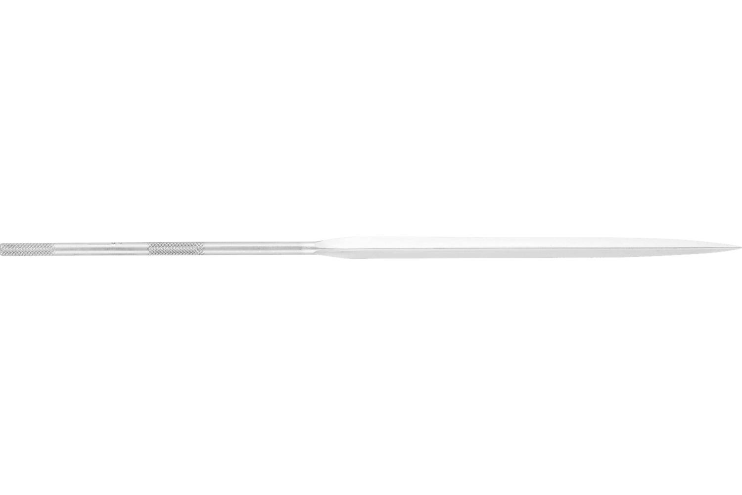 Long, slim silver needle or pin shown horizontally on a white background.