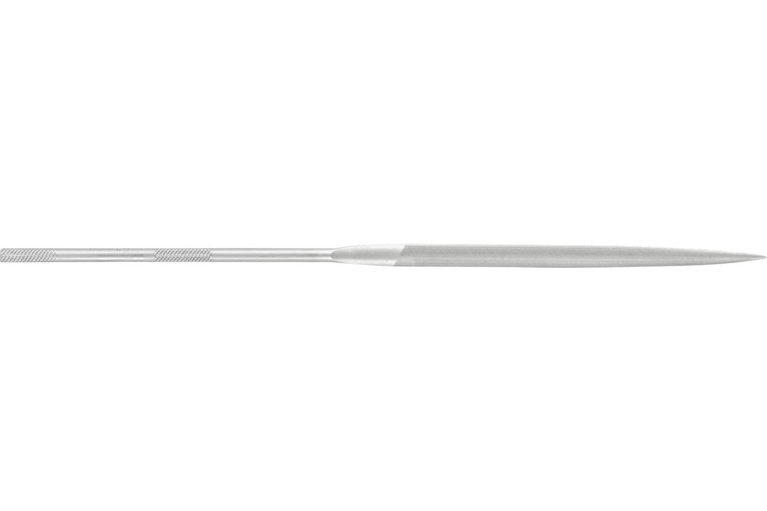 A silver metal precision tweezer or stylus laid horizontally on a plain white background.