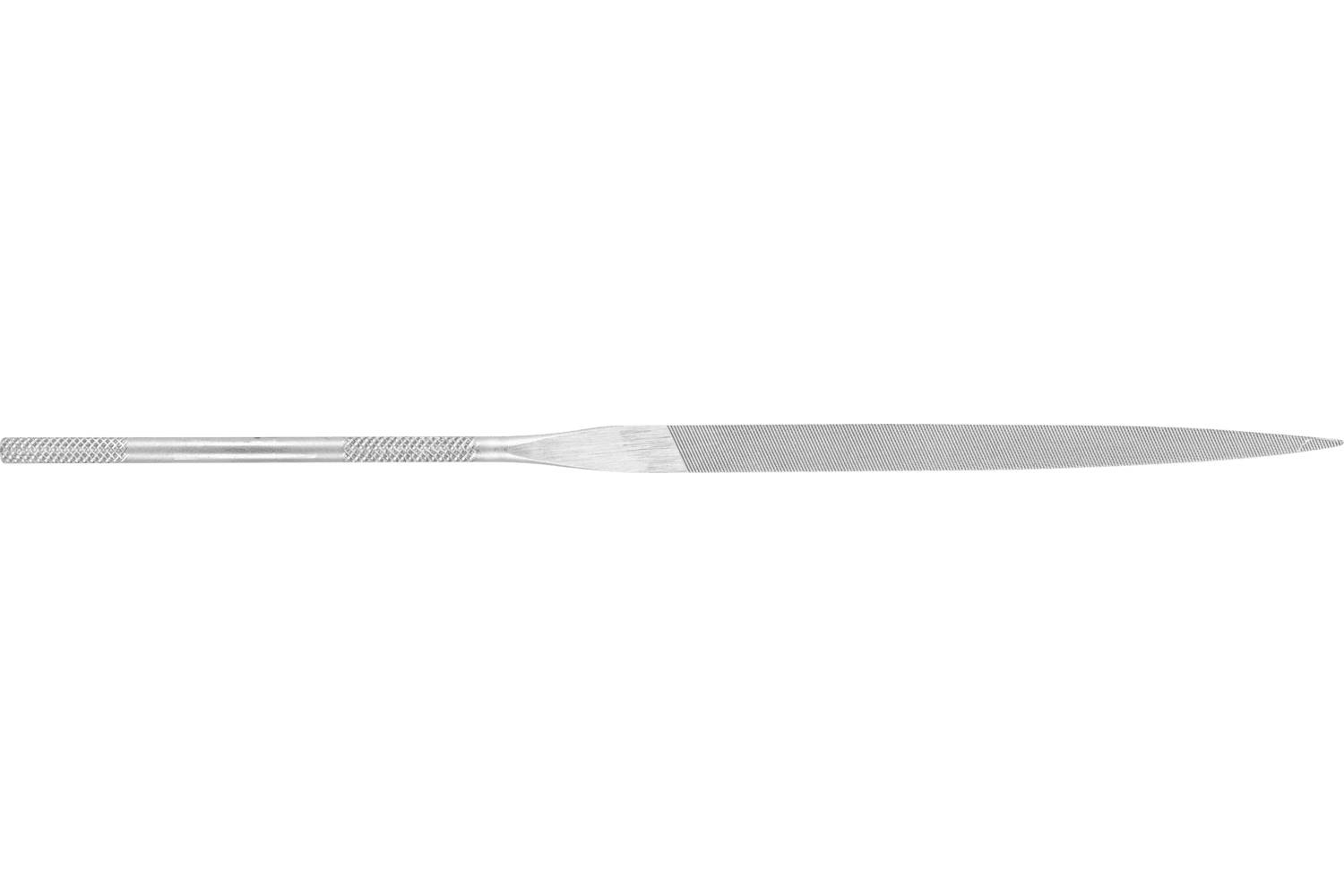 A slender silver metal nail file or rasp shown horizontally on a white background.