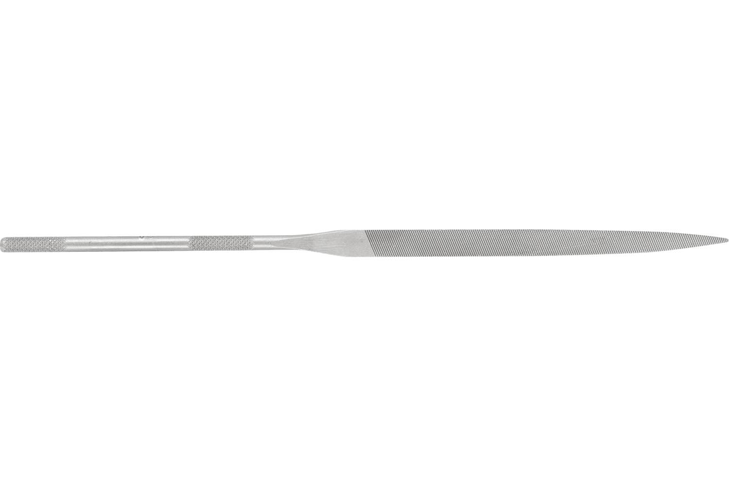 Silver metal file or rasp tool with a textured handle and long tapered blade on a white background.