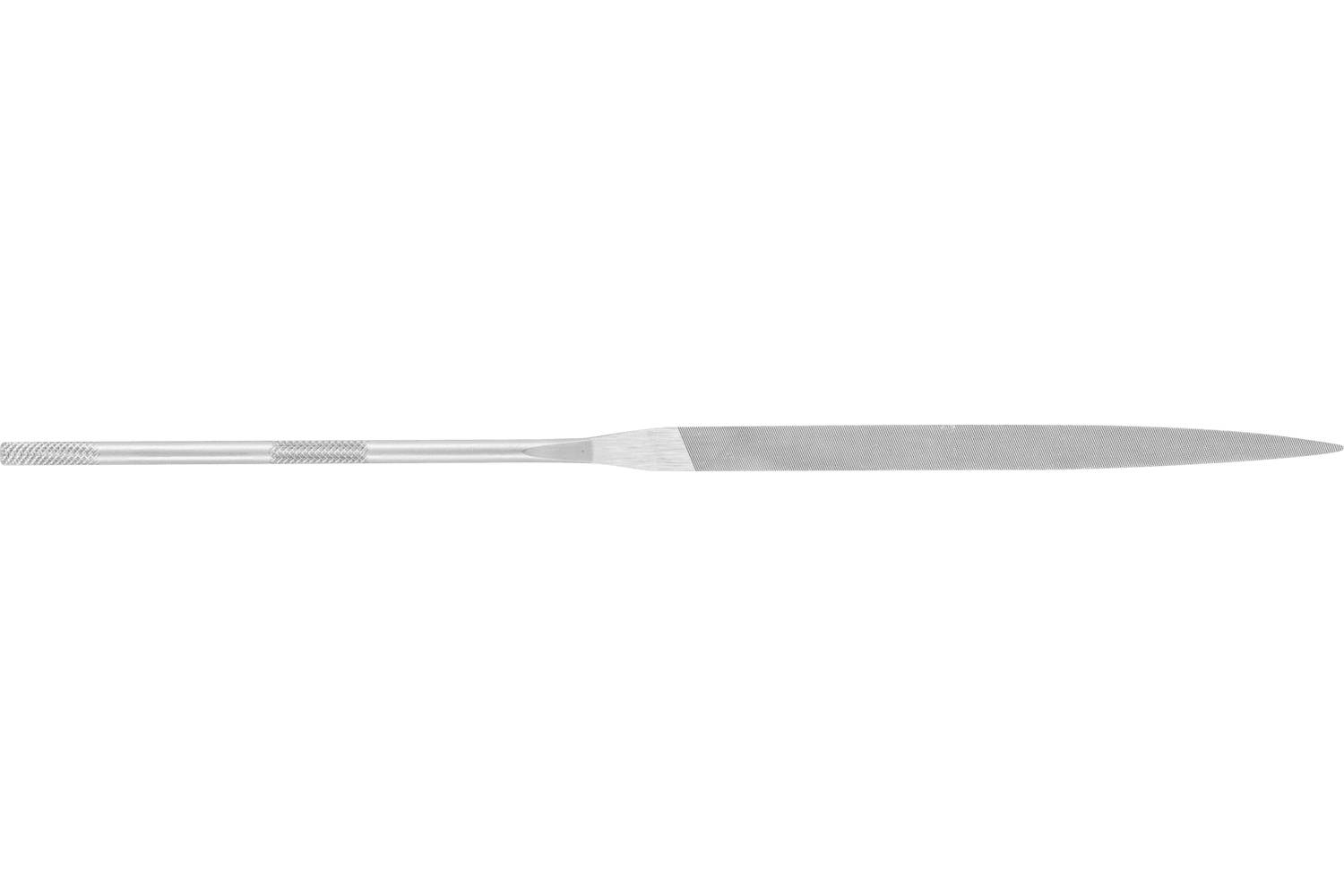 A slim metal file or rasp tool with a textured handle and tapered flat blade, shown horizontally on a white background.