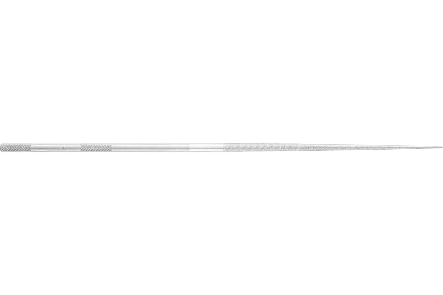 A long, thin metallic rod or wire extends horizontally across a white background, with a slightly thicker textured section on the left.