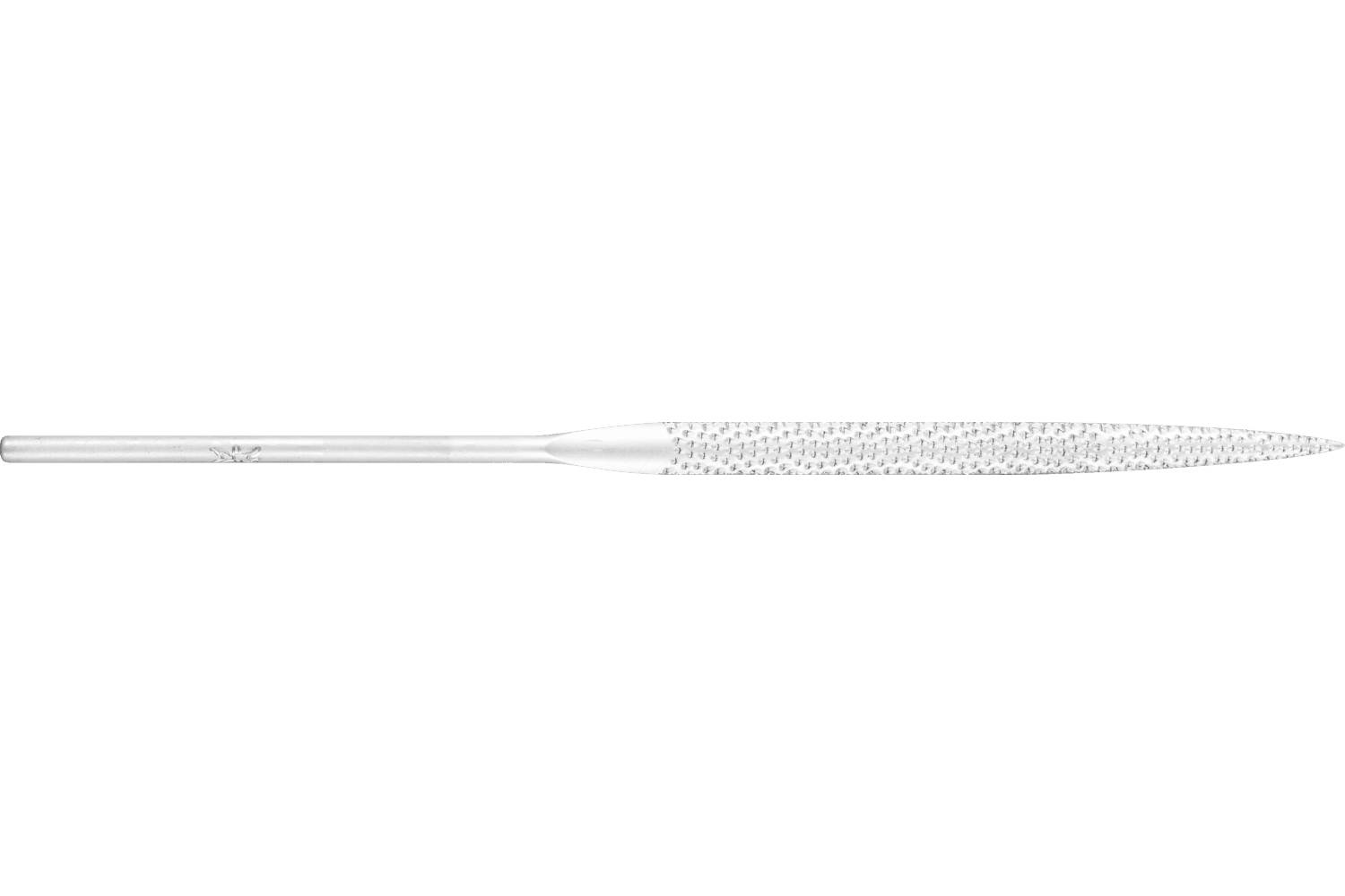 A clear glass stirring rod with a textured, tapered handle and pointed tip on a white background.