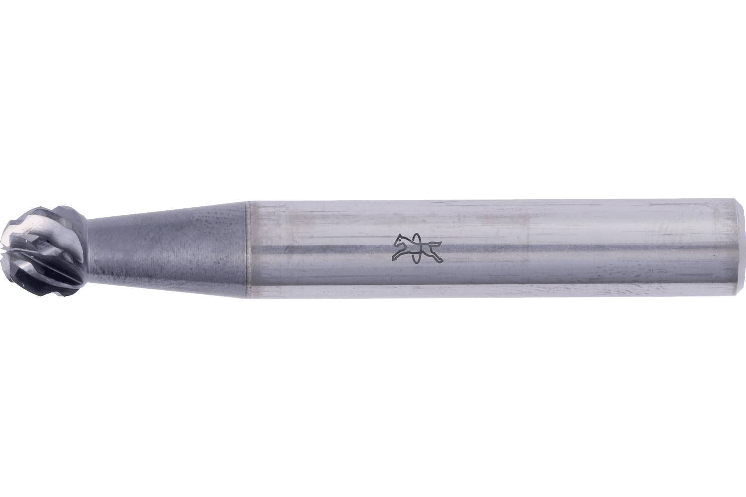 A metal end mill cutter with a cylindrical shank and helical cutting head, shown on a white background.