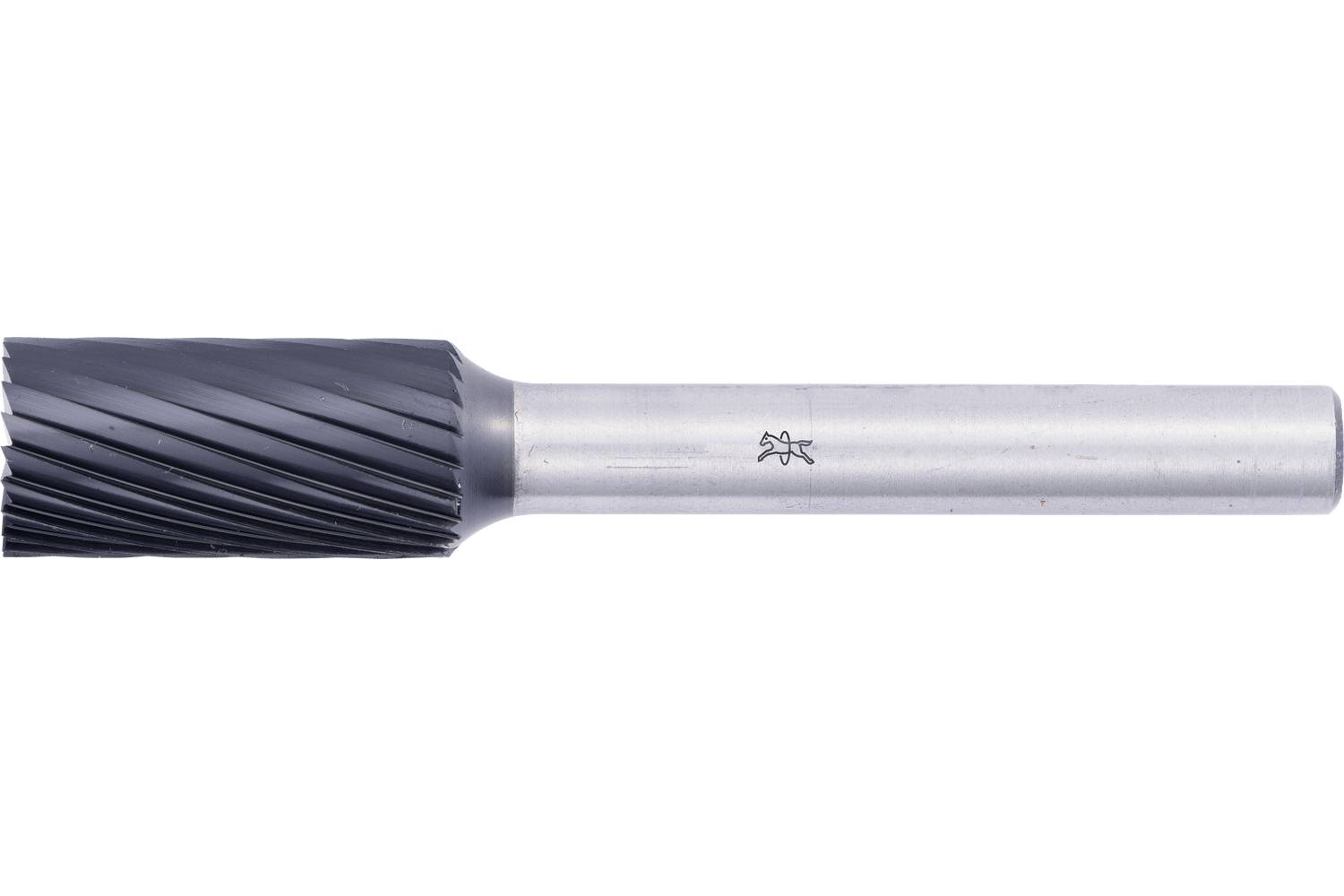 A black rotary carbide burr with a long silver shank, shown on a white background.