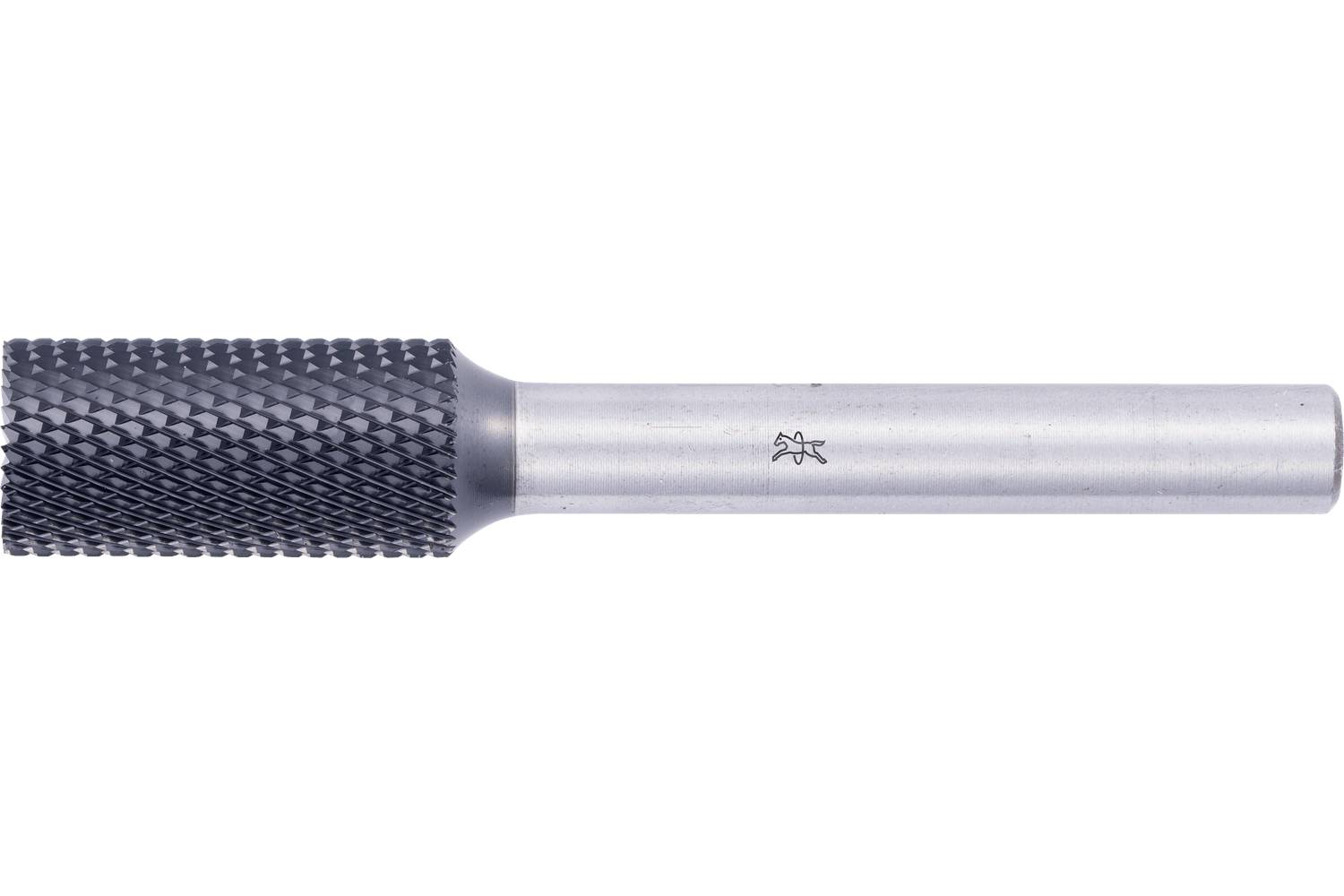 A metal rotary file tool with a knurled, textured cutting head and smooth cylindrical shaft on a white background.