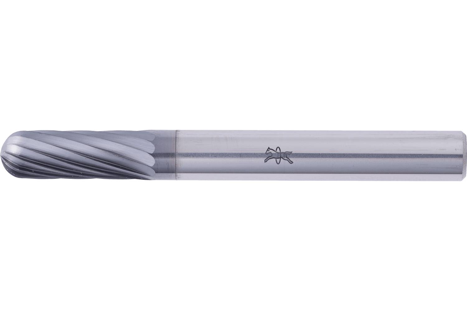 Single metal end mill cutting tool with a rounded fluted head and smooth cylindrical shank on a white background.