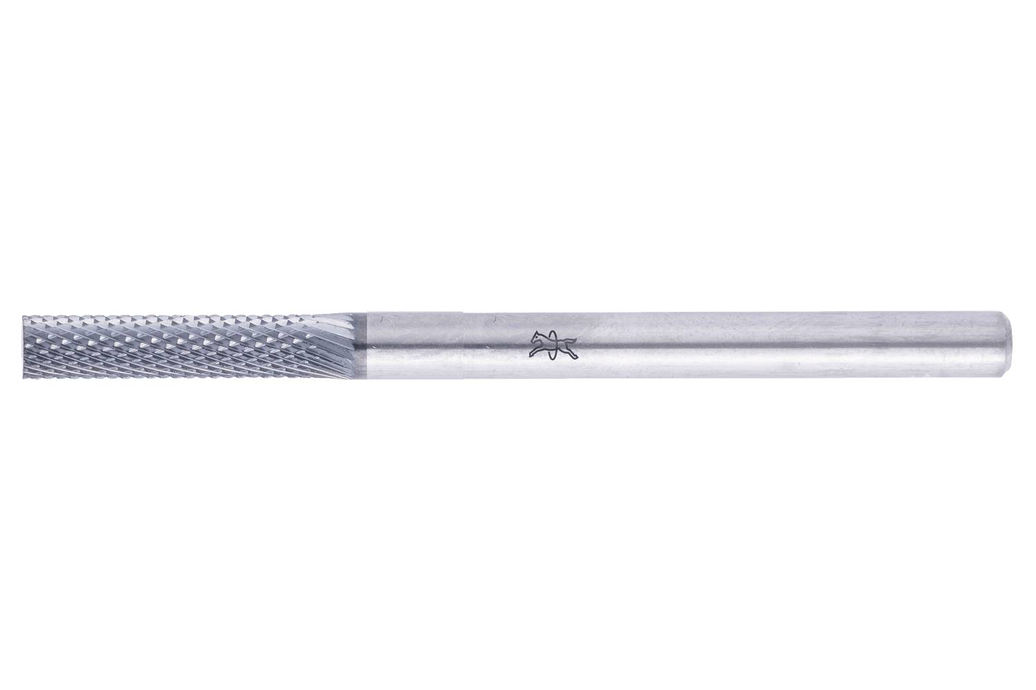 A metal file tool with a textured grip on one end and a smooth cylindrical handle on a white background.
