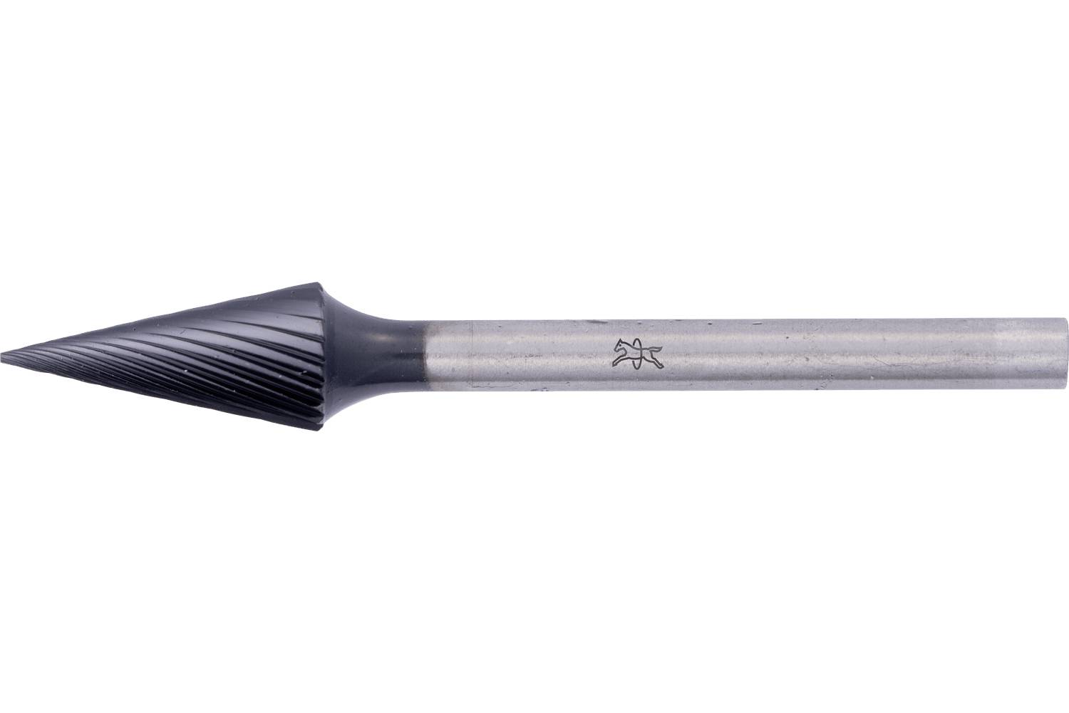 A black tapered cutting or engraving tool with a metal shaft, shown side view on a white background.