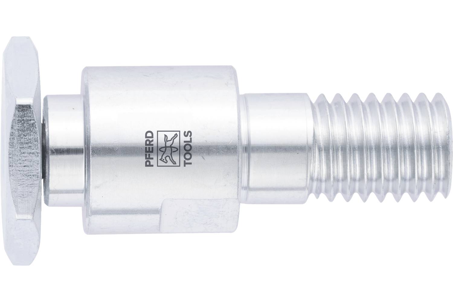 Metal threaded fastener or bolt with hex head and cylindrical body, shown in side view on a white background.